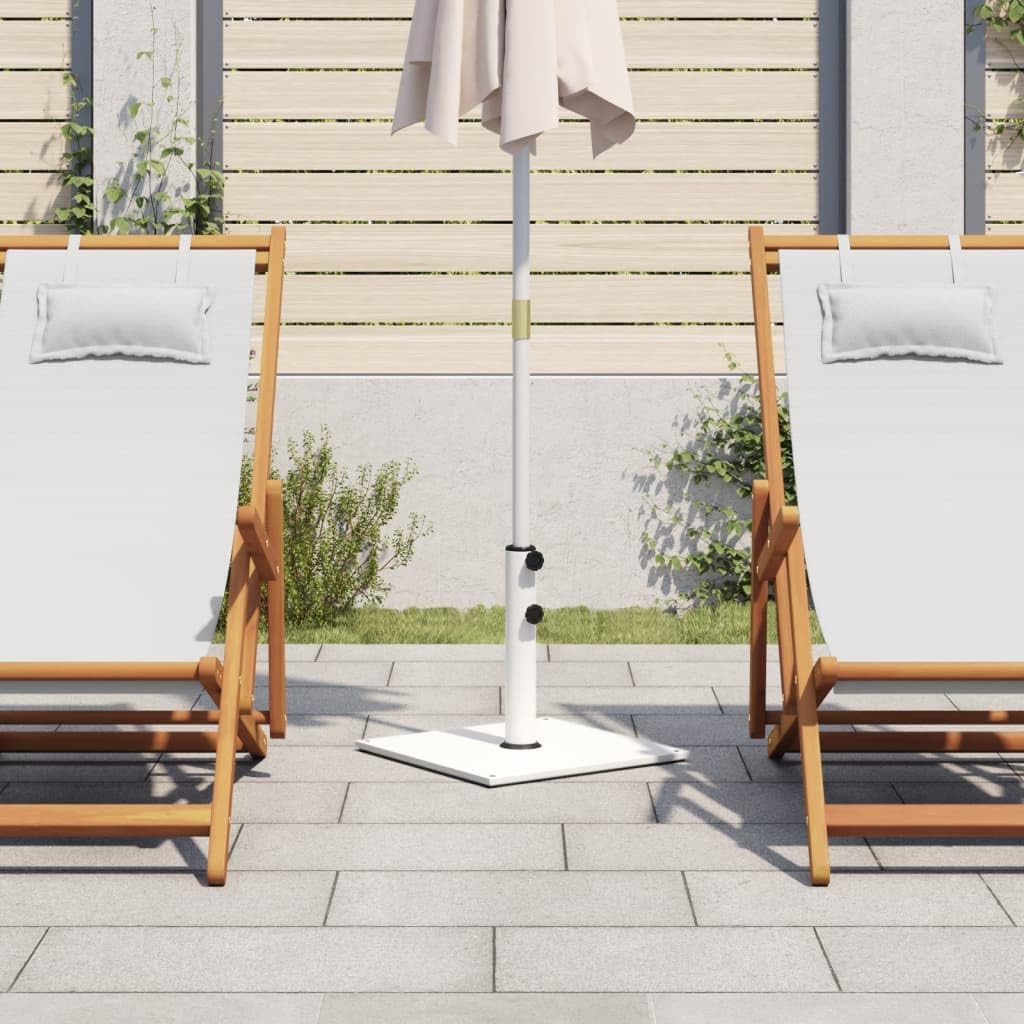 White Steel Parasol Base with Adjustable Armrests and Pole Adapters for Outdoor Umbrella Support, Medium Square Design for Patio, Garden, and Balcony Stability