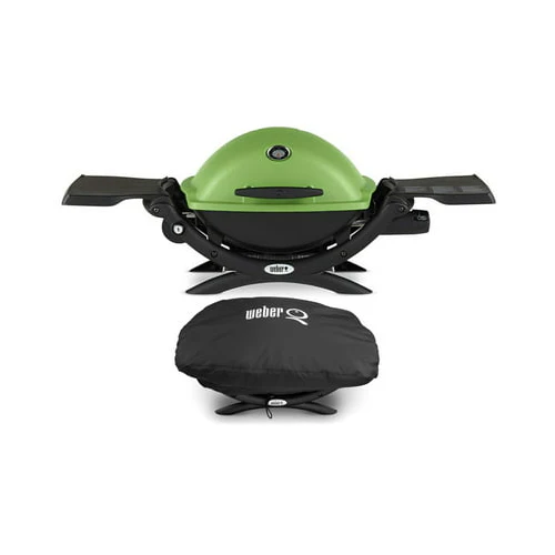 Weber Q 1200 Liquid Propane Grill (Green) with Grill Cover