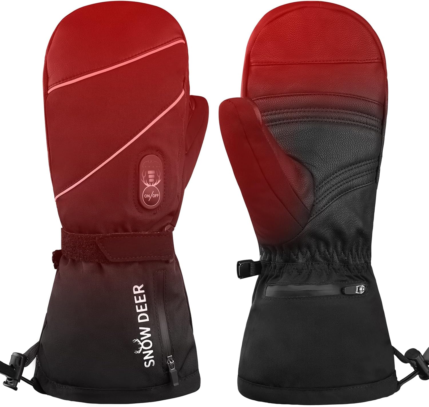 SNOW DEER Heated Mittens Gloves for Men and Women, 7.4V 2200MAH Electric Rechargeable Battery Ski for Winter Skiing Skating Snow Camping Hiking Heated Arthritis Hand Warmer Gloves