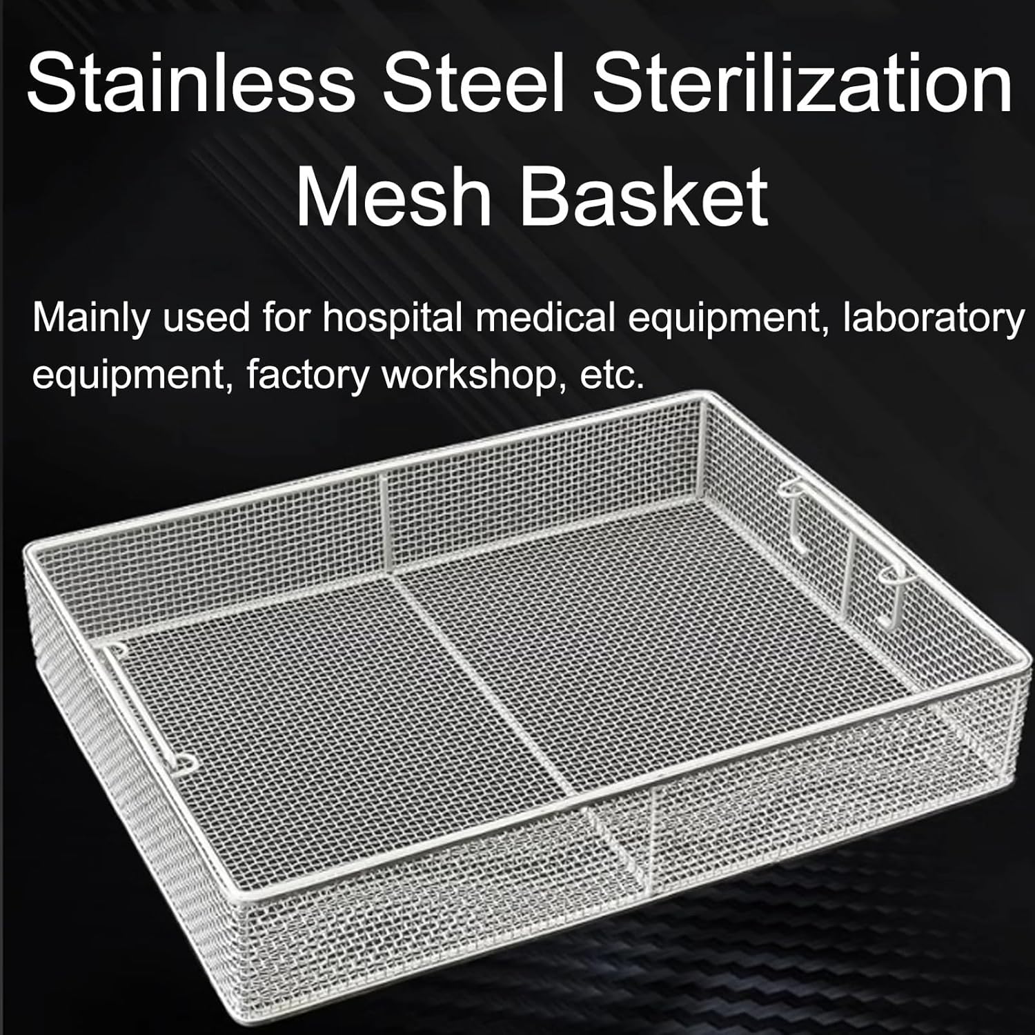 304 Stainless Steel Sterilization Basket Supply Room Instruments, Small Metal Tray, Ultrasonic Cleaning Basket, Dental Trays, Mesh 0.16in,Stainless Steel Tray(15.7in*11.8in*9.8in)