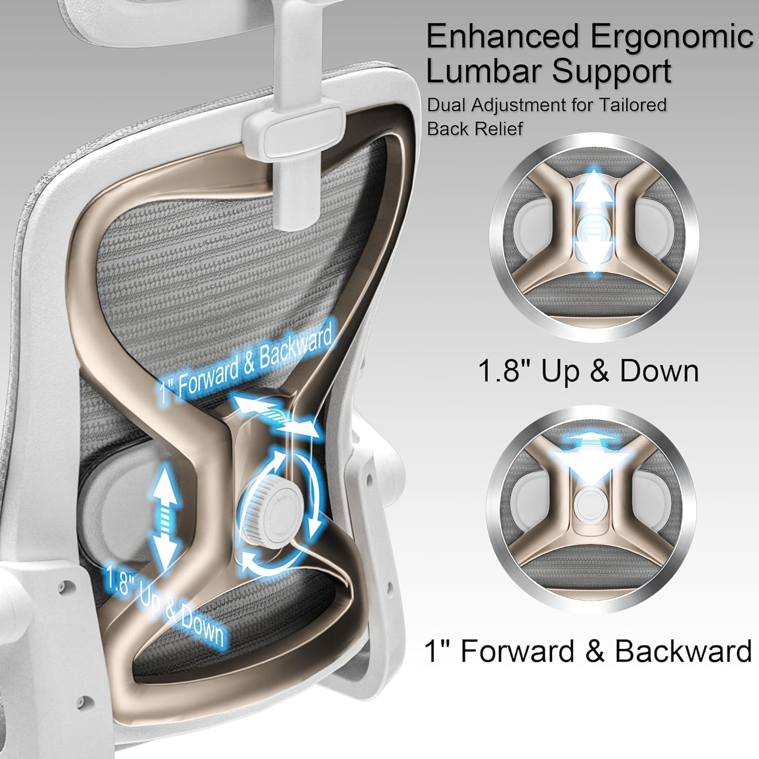 Home Office Desk Chairs, Ergonomic Office Chair with Lumbar Support & 3D Headrest, Computer Desk Chair with Flip-up Armrests, Perfect for Office or Study, Gray/Gold
