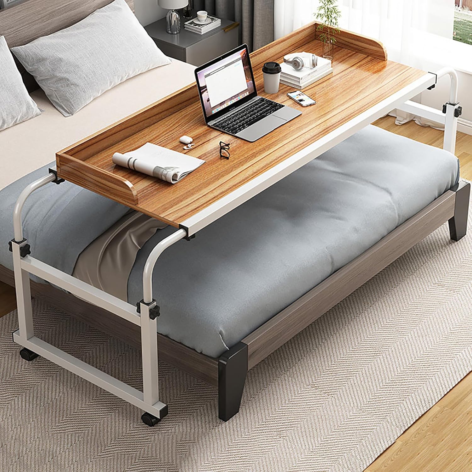 Hospital Table Over Bed For Home Use Swivel,over The Bed Table With Wheels,Adjustable Height Table,Hospital Bed Table,Chair Cart,laptop Desk For Bed,Recliner Table,Perfect For Hospital Families