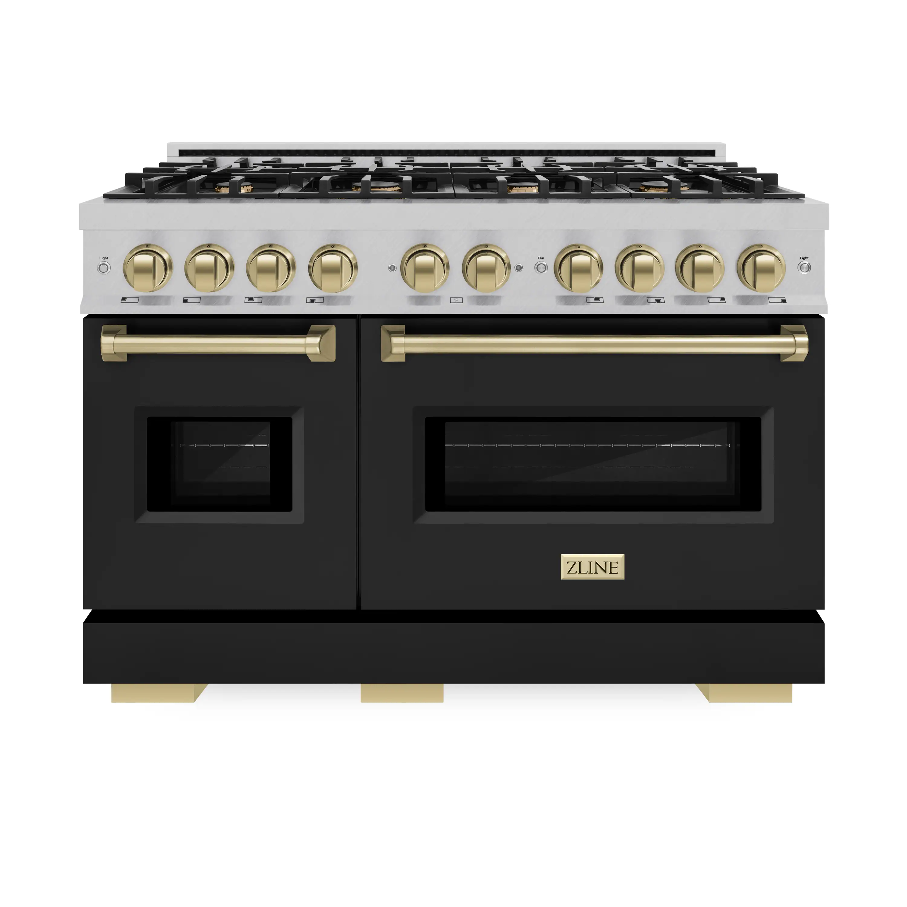 ZLINE Autograph Edition 48-Inch Classic Series Gas Range with 8 Gas Burner Cooktop and 6.7 Cu. Ft. Gas Convection Oven  in DuraSnow Stainless Steel with Black Matte Doors and Champagne Bronze Accents (CGRSZ-BLM-48-CB)