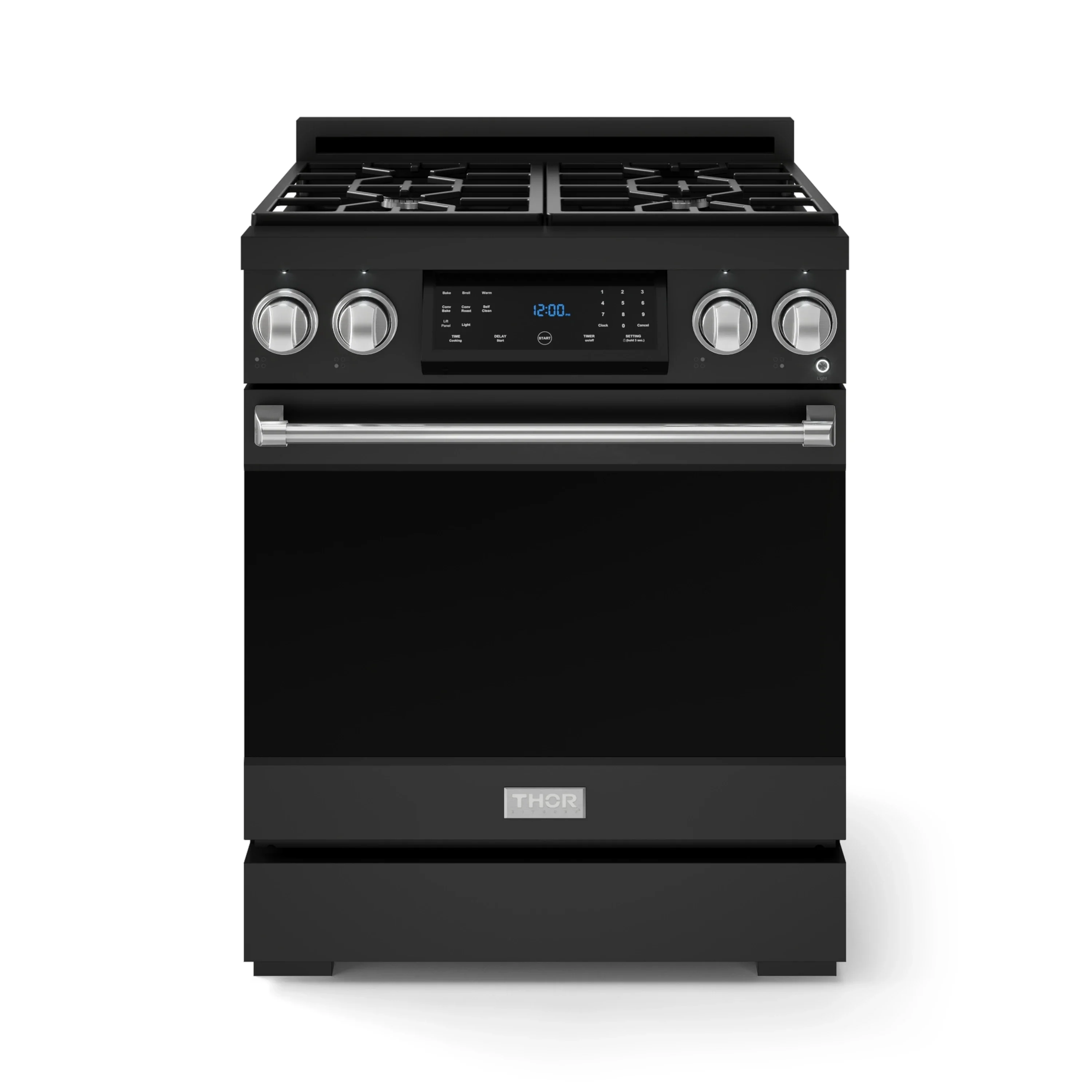Gordon Ramsay by Thor Kitchen 30-Inch Professional Natural Gas Range with Tilt Panel Touch Control and 4.55 Cu. Ft. Self Clean Oven in Black with Stainless Steel Trim (RSG30B-SS)