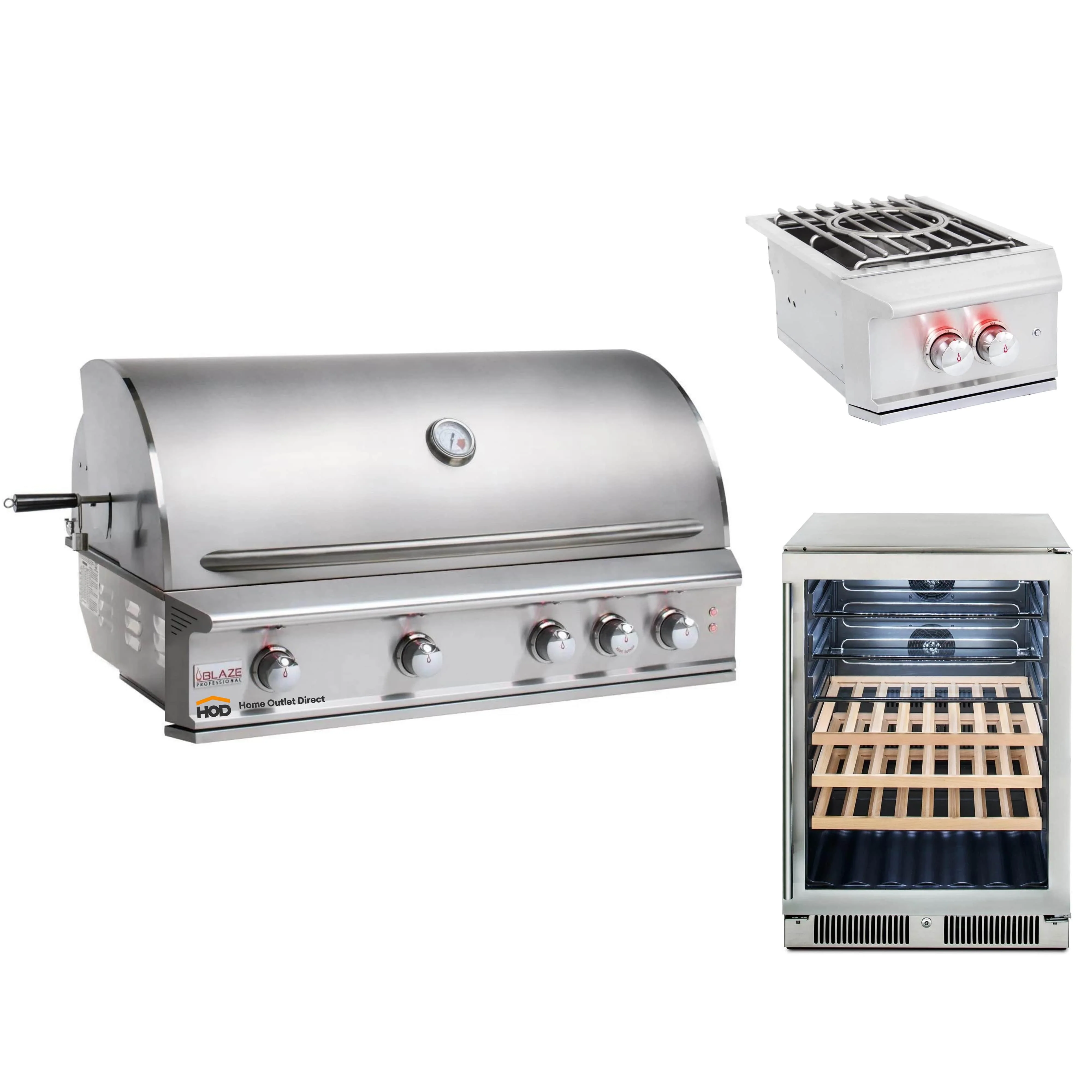 Blaze Grill Package - Professional LUX 44-Inch 4-Burner Built-In Liquid Propane Grill, Side Burner and Beverage Center in Stainless Steel
