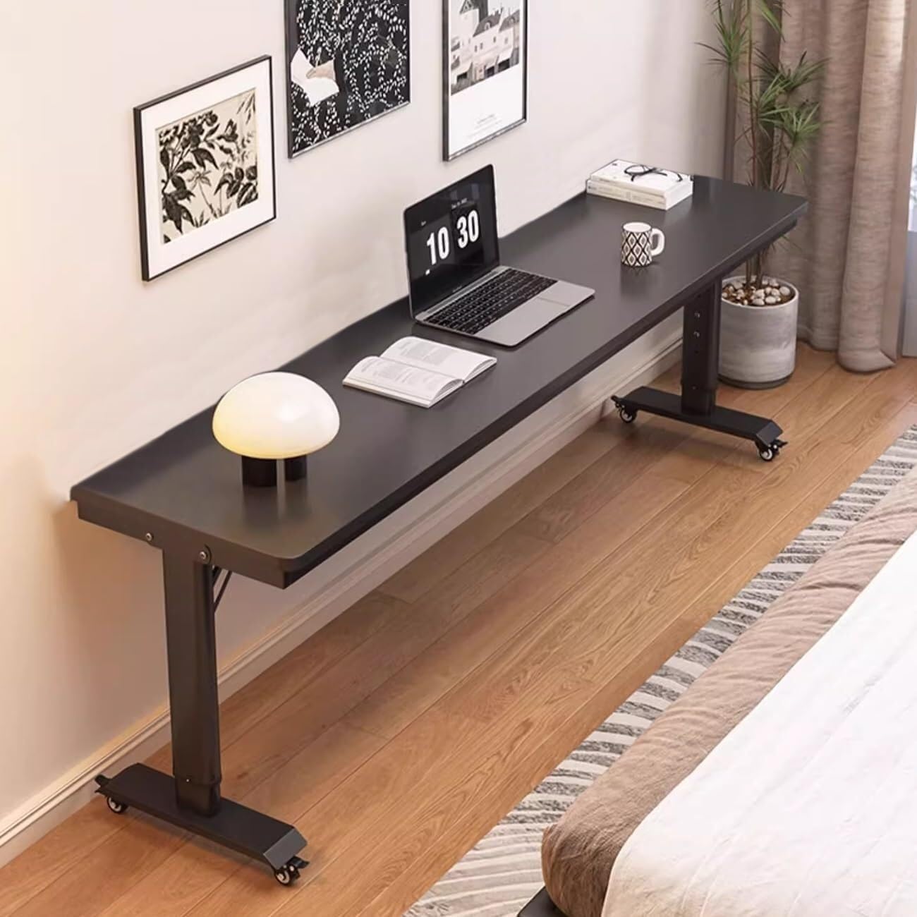 Overbed Table with 360° Wheels, Movable Cross Bed Office Desk, Height Adjustable, Vertical Workstation Laptop Desk, for Bedroom, Hospital