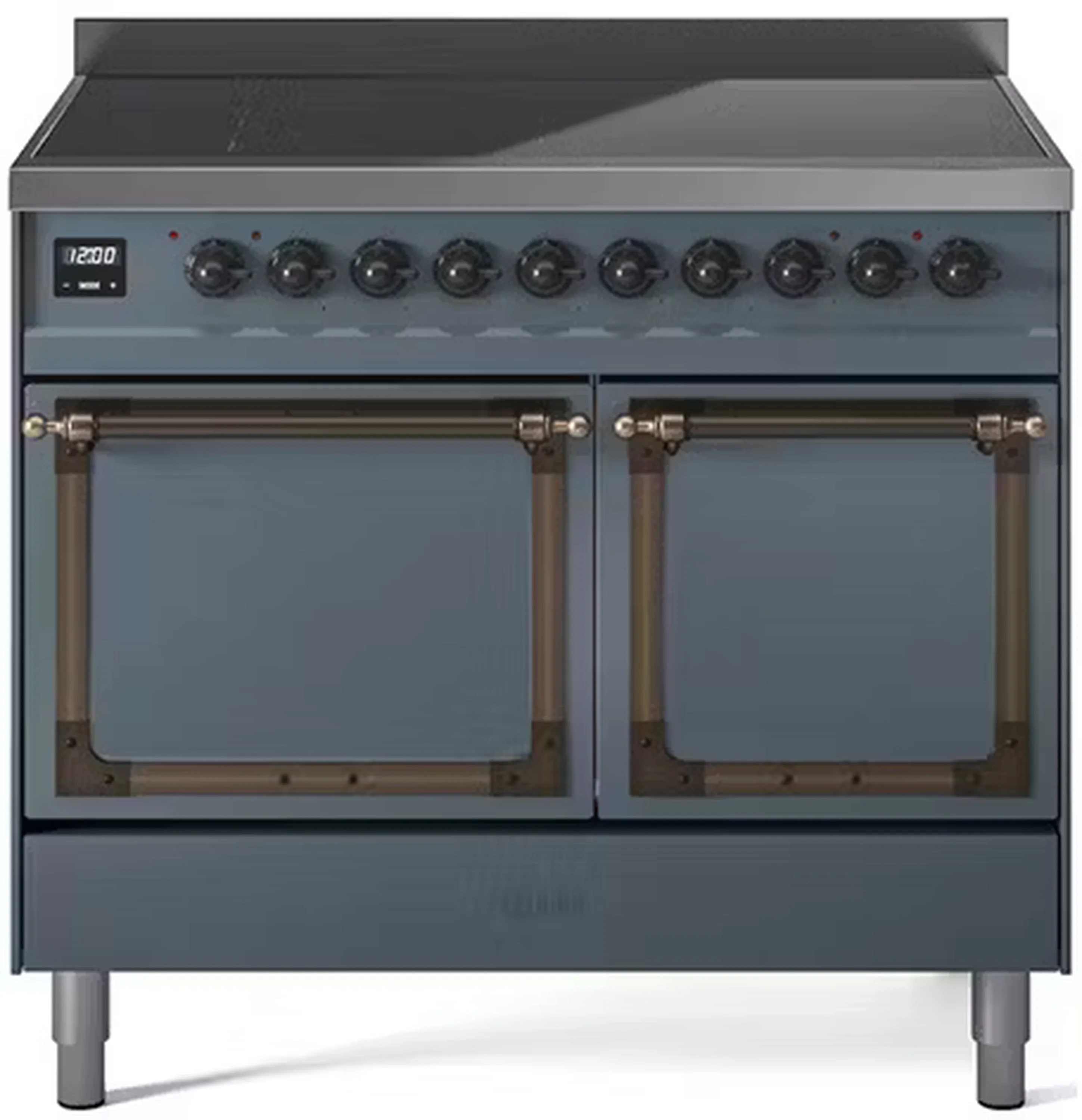 ILVE 40-Inch Nostalgie II Noblesse Induction Range with Solid Door Oven in Blue Grey with Bronze Trim (UNDI406QNMPBGB)