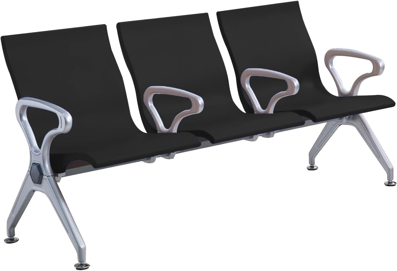 Gray 3Seat Waiting Room Bench with 4 Armrestsleather Office Furniture Stylish Lobby Chairs for Airport Clinic Hospital Bank Reception Areas (Black)