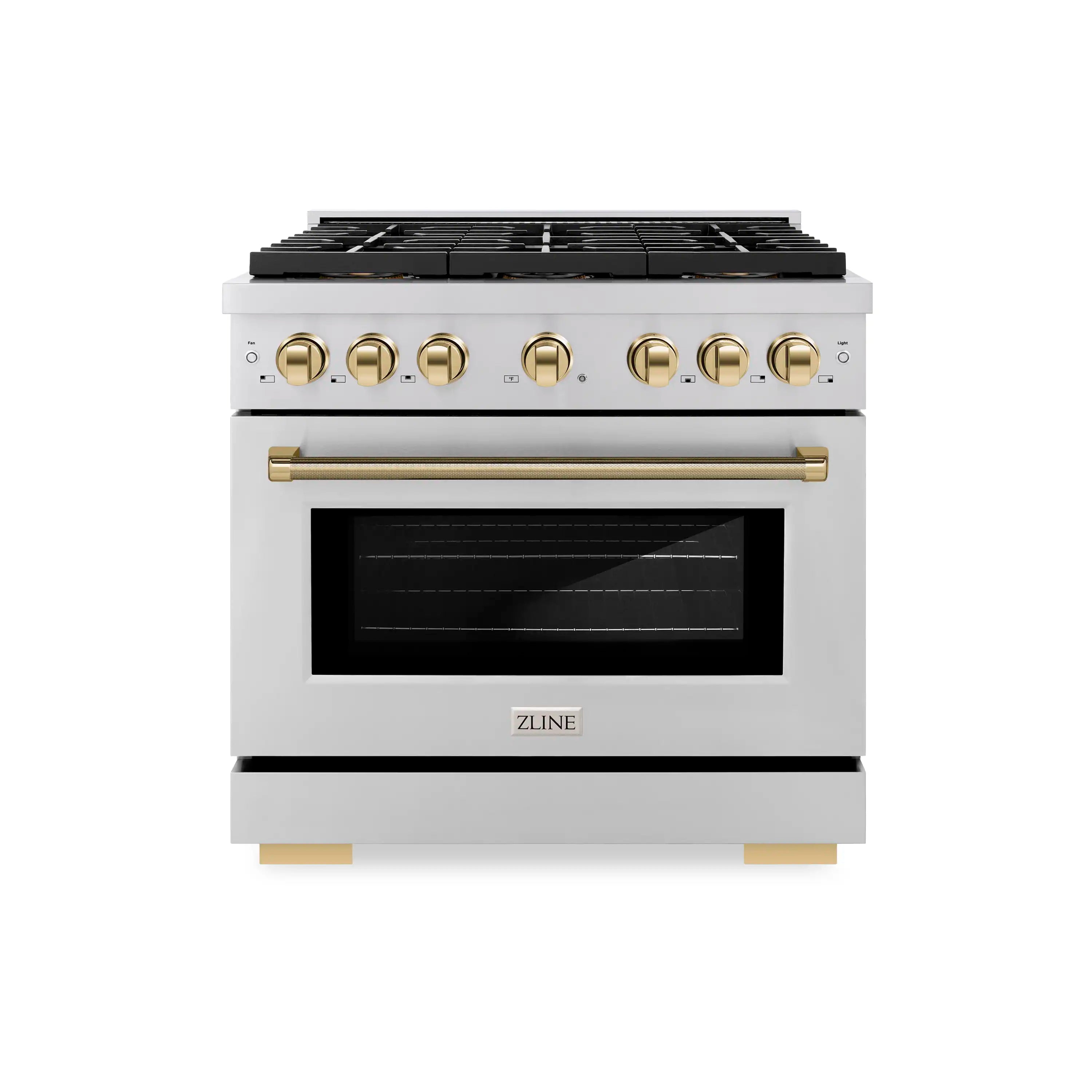 ZLINE Autograph 36-Inch Paramount DuoPro Dual Fuel Range in Stainless Steel with Gold Helix Handle (PSDRZ-36-KG)