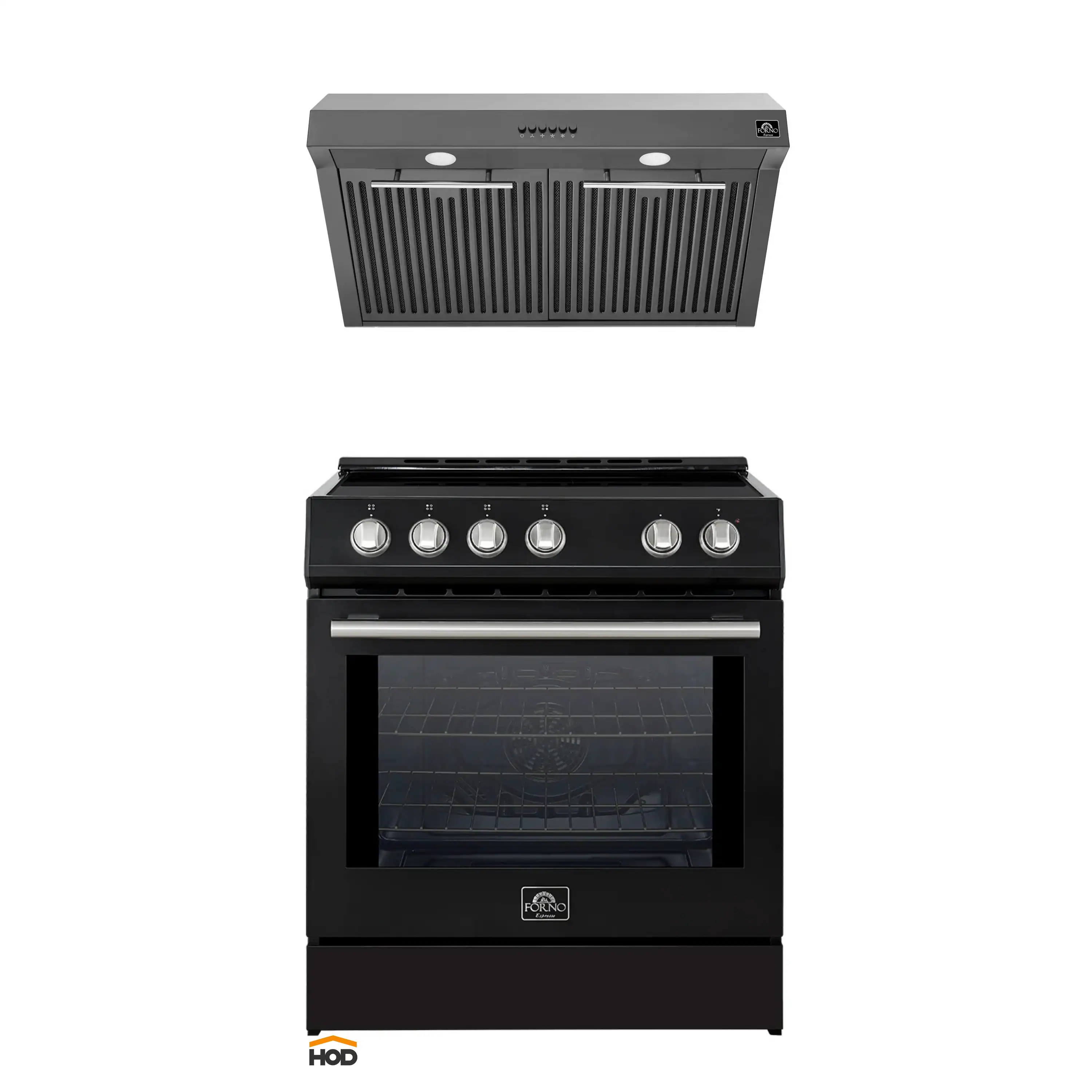 Forno 2-Piece Appliance Package - 30-Inch IInduction Range, and Under Cabinet Range Hood in Black with Stainless Steel Trim