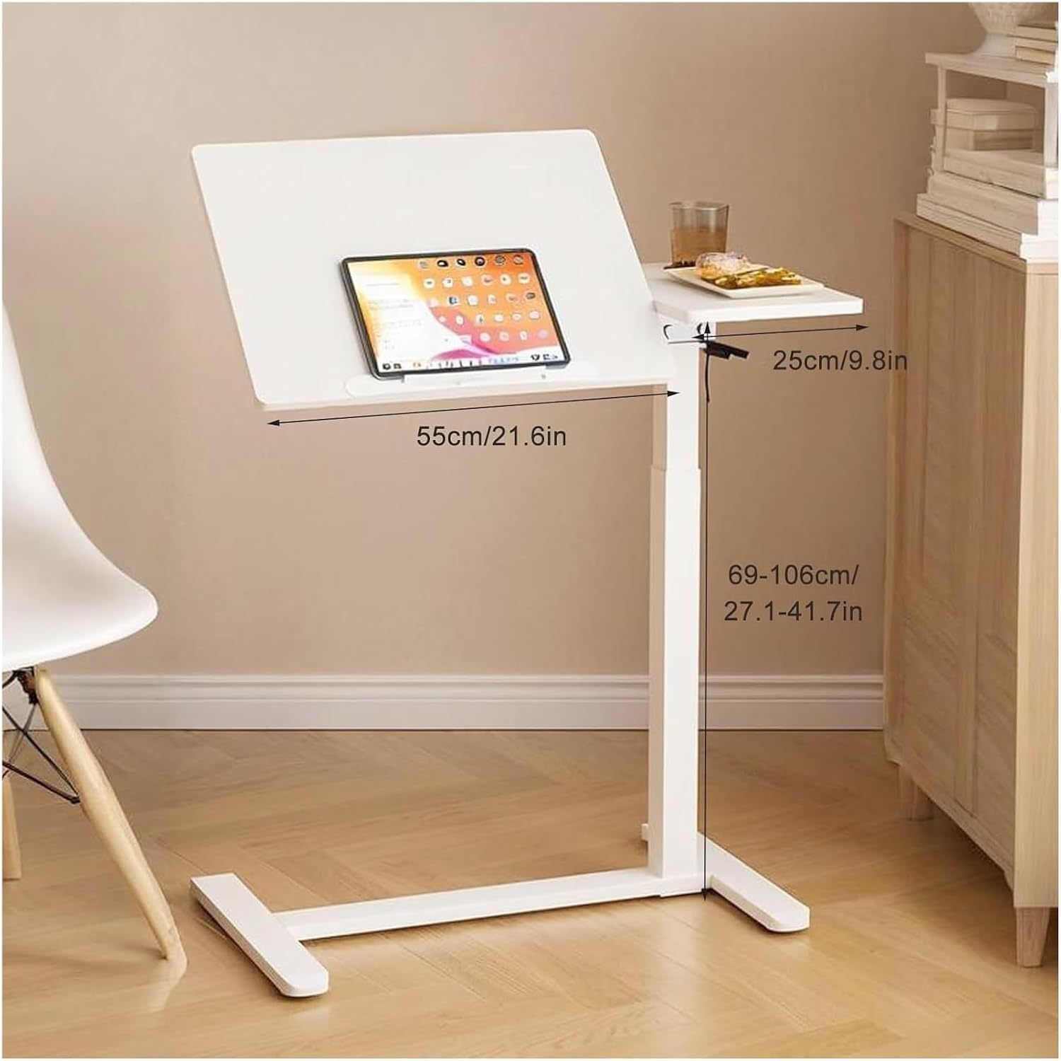 Overbed Desk,Overbed Table with Wheels, with 360° Wheels Queen Size Mobile with Heavy Duty Metal Leg for Hospital and Home Use(White2)(White1)
