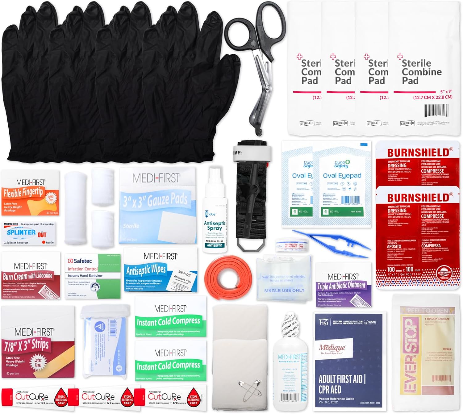 MFASCO 2-Shelf OSHA Compliant First Aid Kit - Wall Mount Metal Cabinet - 227 Pieces - Workplace Safety - Commercial, Office, Kitchen, for Home & Business Emergency Kit