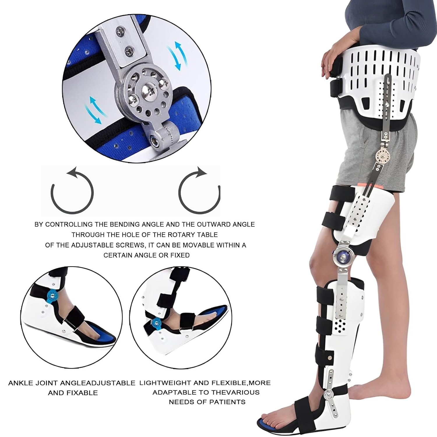 Knee Support Brace Joint Fixed Brace Full Leg with side stabilizers Fixed Limb Strap Joint Support Joint Unloader Immobilizer Women and Men-Multi-Angle Adjustment,left and right foot by Brace(Left,Med