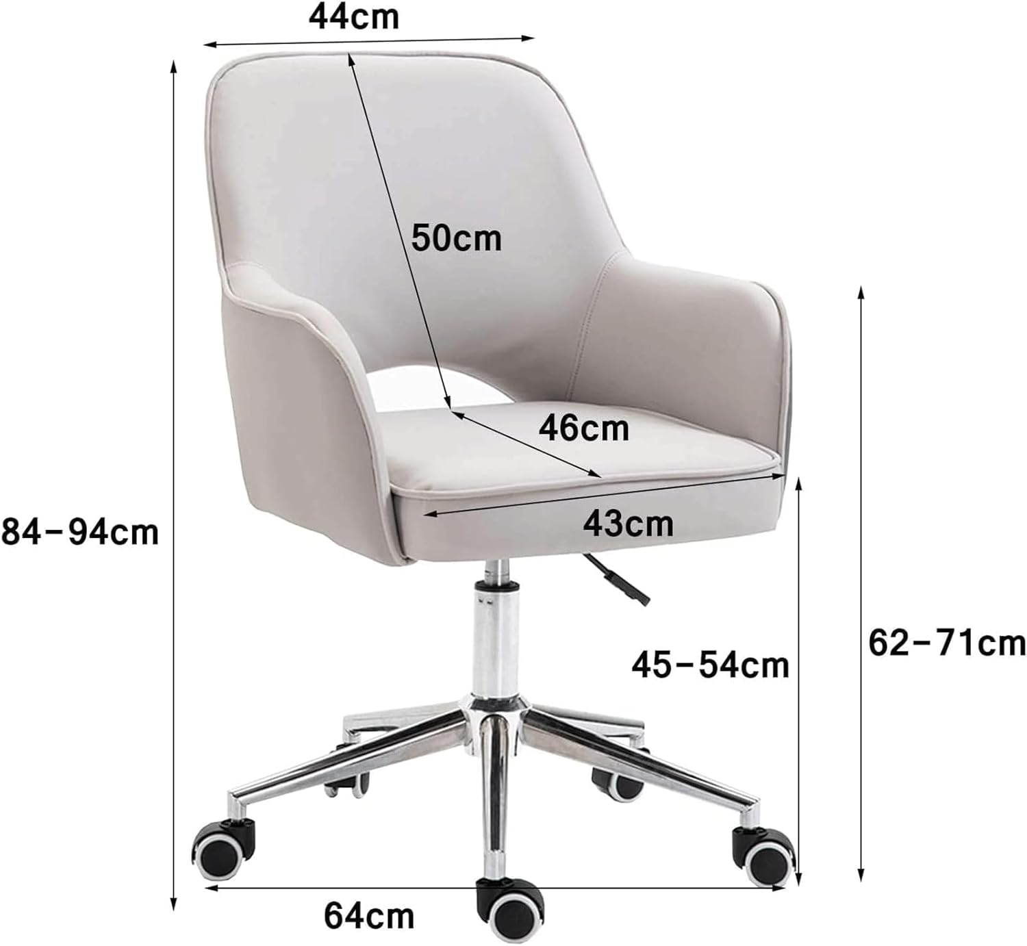 Mid Back Office Chair PU Leather Makeup Chair Ergonomic Lumbar Support Desk Chair with Armrest Adjustable Height Computer Chair (Blue-