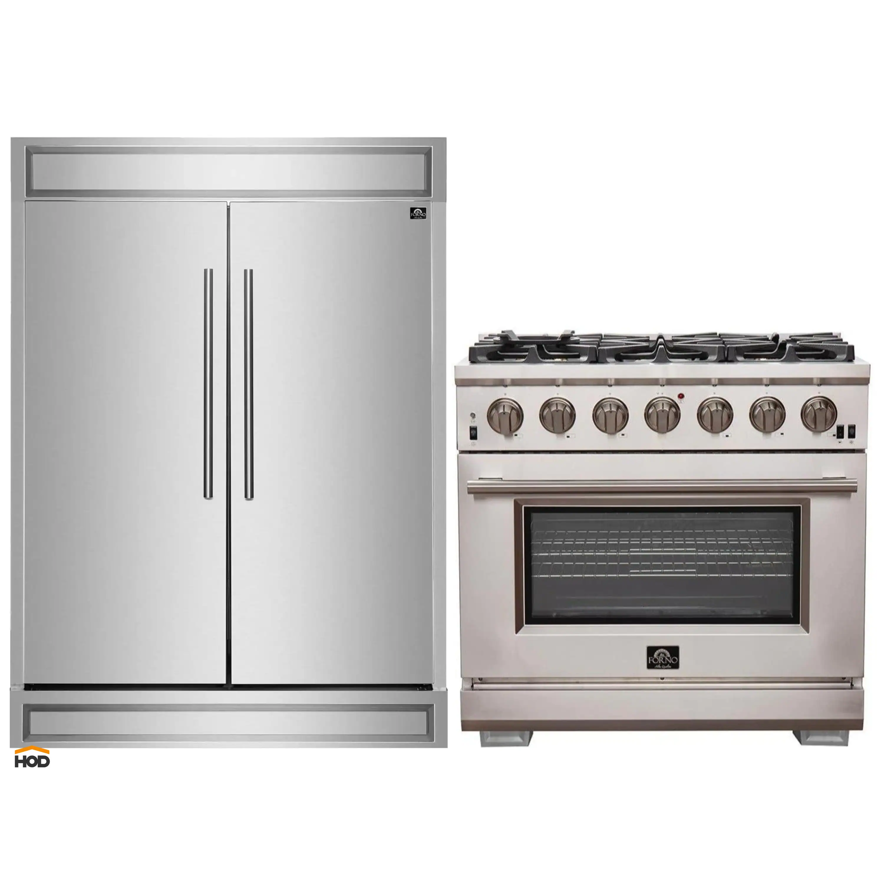 Forno 2-Piece Appliance Package - 36-Inch Gas Range and 60-Inch Built-In Refrigerator in Stainless Steel
