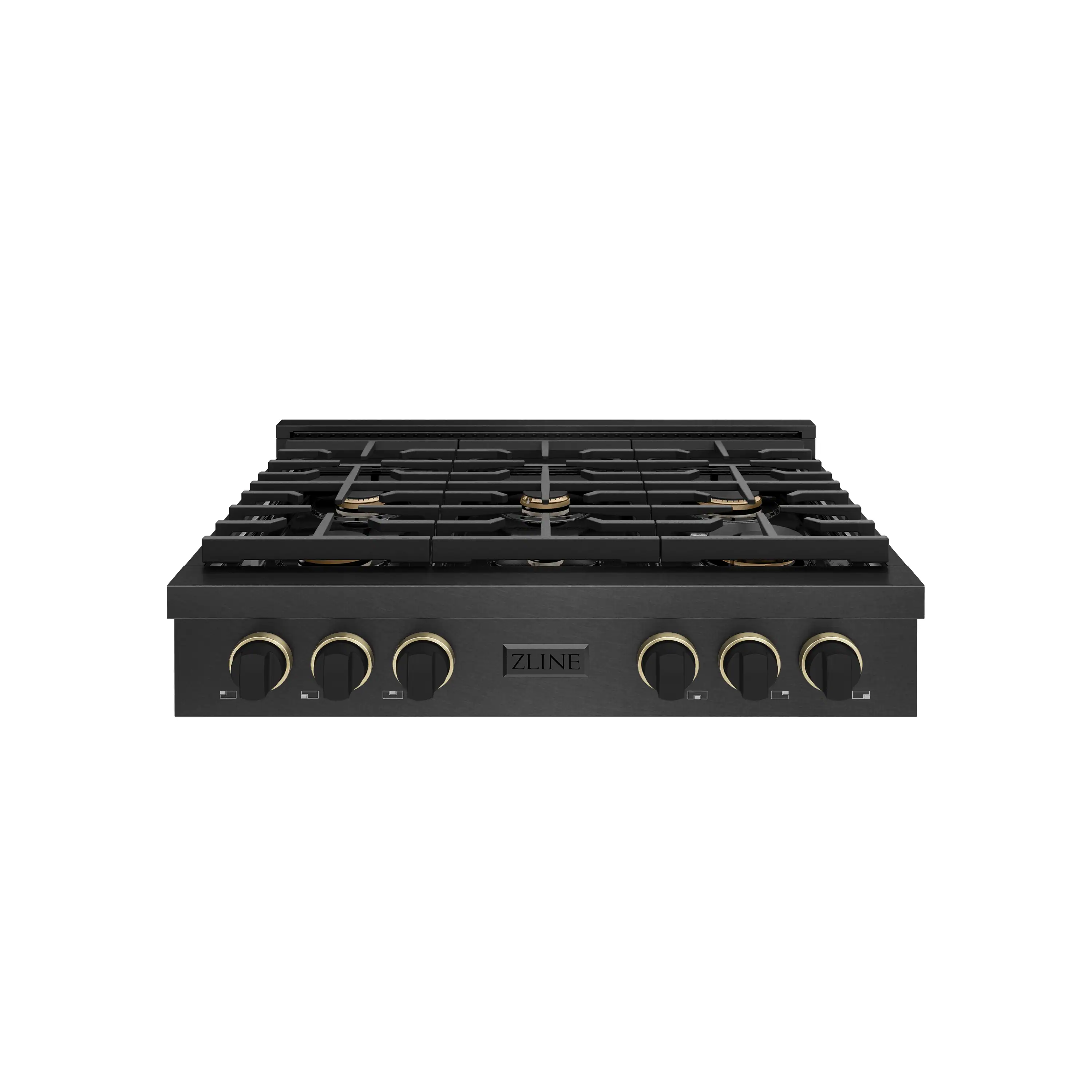 ZLINE Designer 36-Inch Paramount Gas Rangetop with 6 Burners in Black Satin with Matte Black and Champagne Accents (SRTBSZ-36-MBCB)