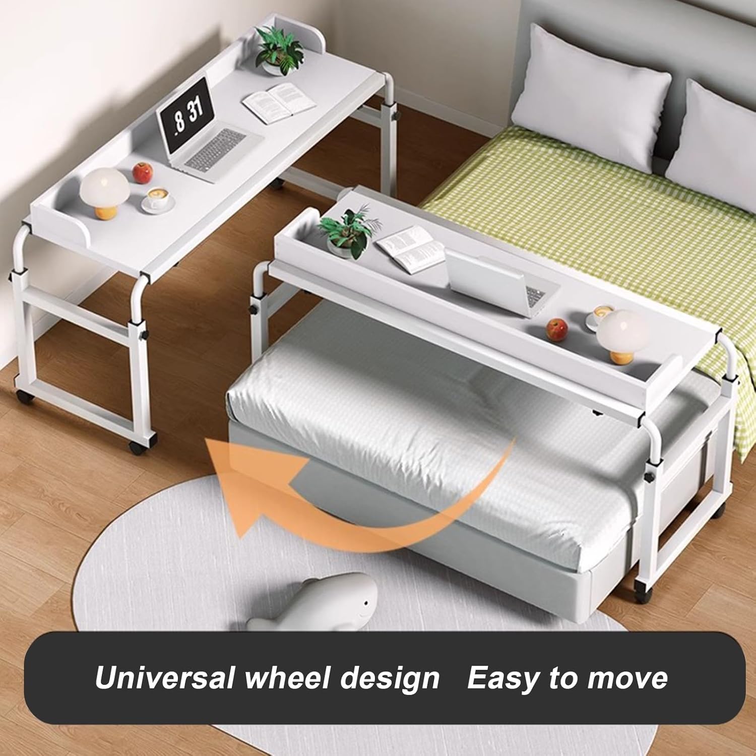 Adjustable Overbed Table with Wheels, Extendable Rolling Overbed Table, Hospital Bed Table, for Home, Hospital(Black,120cm/47.2in)