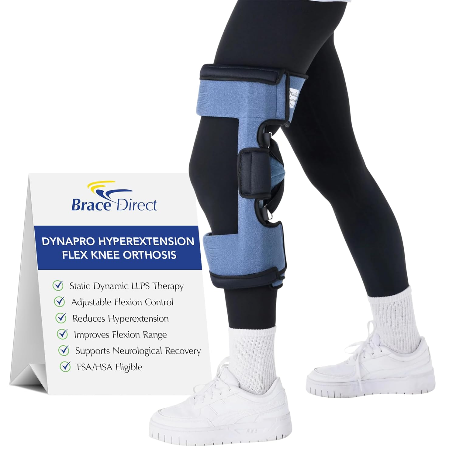 Brace Direct DynaPro Hyperextension Flex Knee Orthosis – Static-Dynamic LLPS Therapy Knee Contracture Splint for Hyperextension and Neurological Recovery, OCSI (Lg: 21–24 in. thigh)