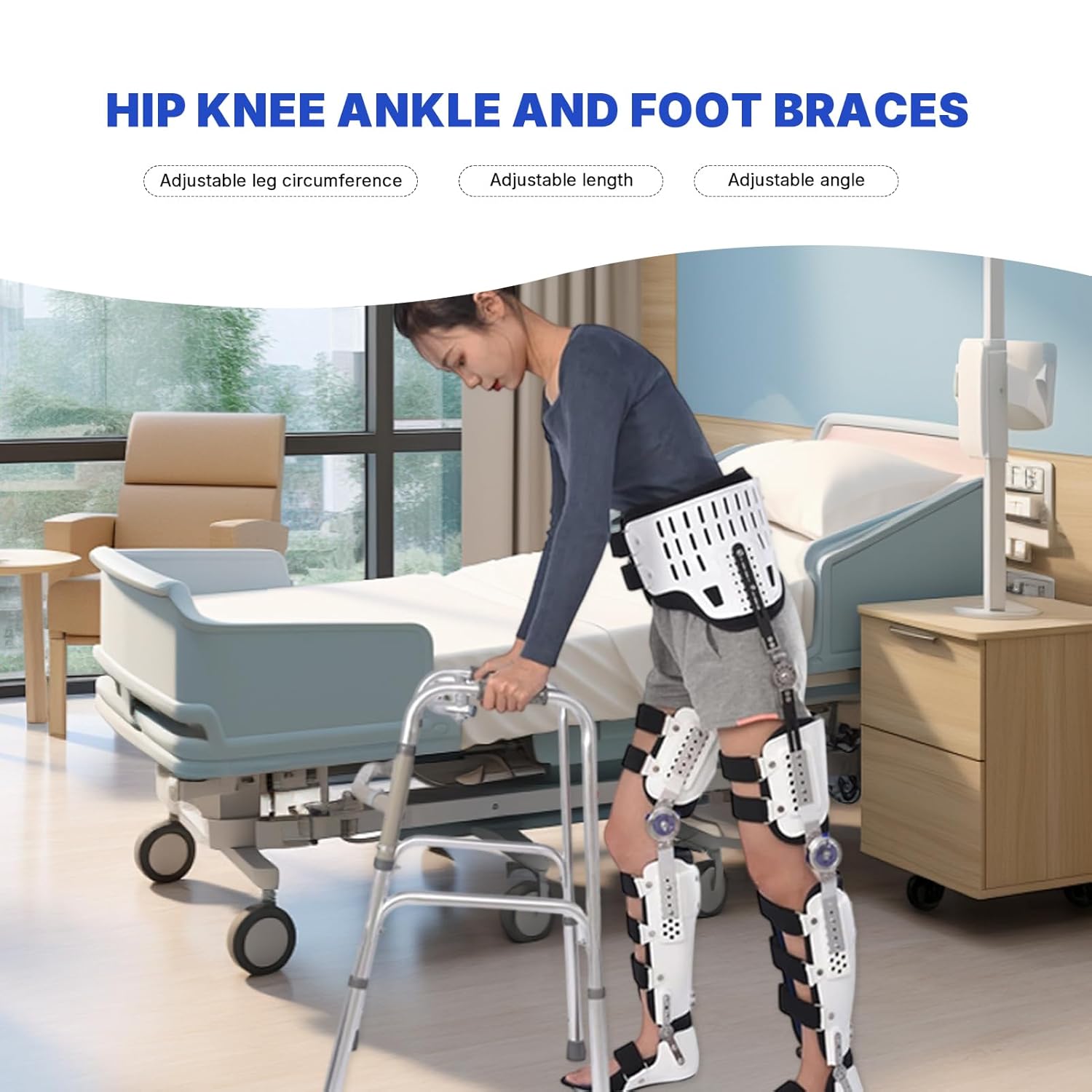 Knee Support Brace, Hip Knee Ankle Foot Orthosis with Walking Boots, Full Leg Brace Adjustable Knee Immobilizer for Hip Fracture Rehabilitation Equipment