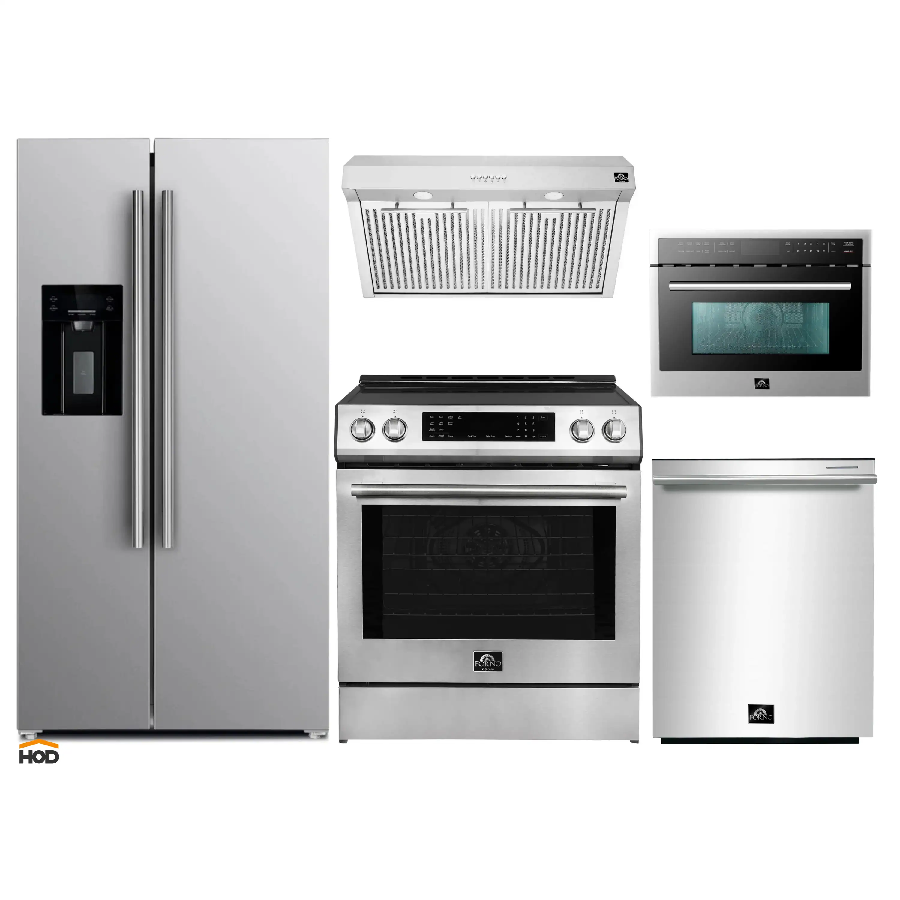 Forno 5-Piece Appliance Package - 30-Inch Inducton Range, Under Cabinet Range Hood, Refrigerator with Water Dispenser, Dishwasher, and 24-Inch Microwave Oven in Stainless Steel