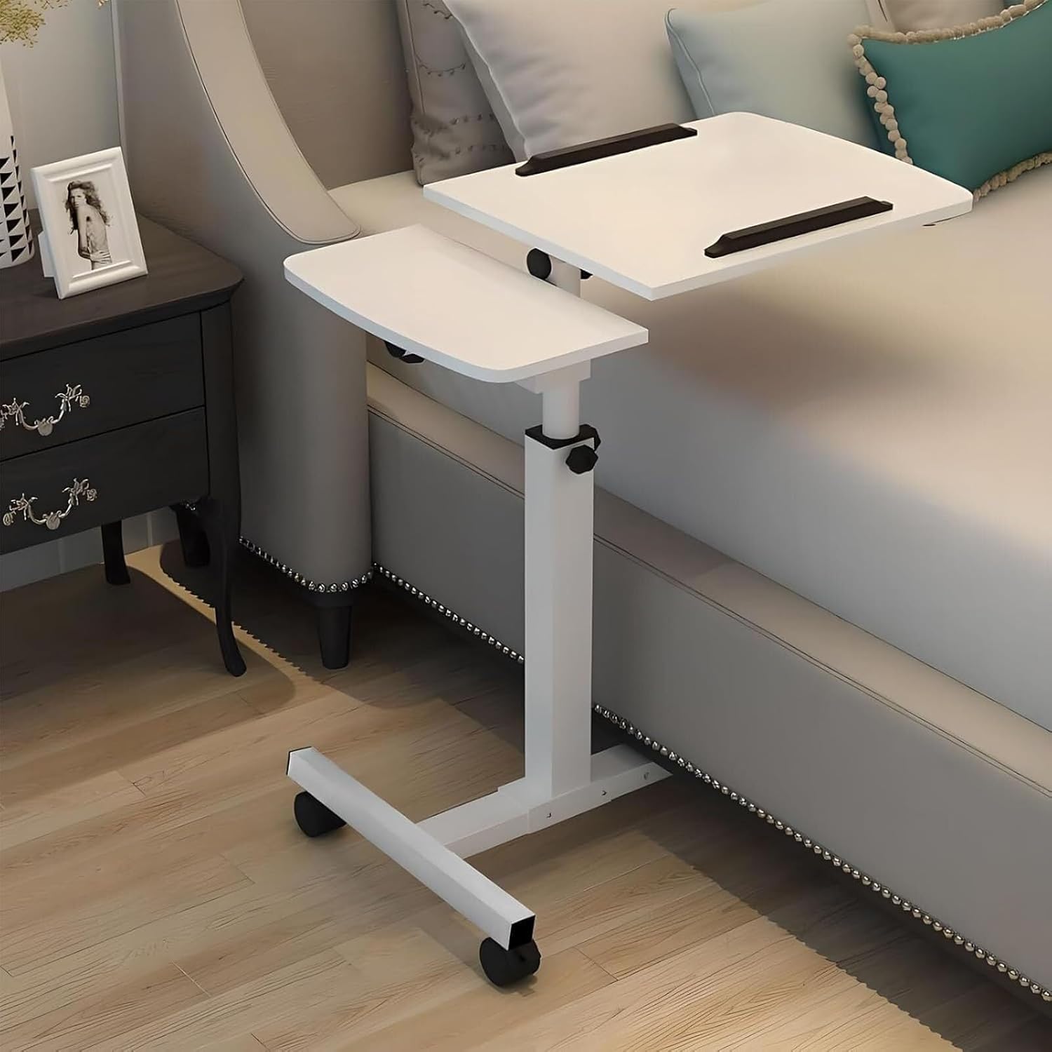 Adjustable Overbed Table Over Hospital Bed Tray with Wheels- overbed Table, overbed Laptop Table, Adjustable Table, Table, Bed Table, for Home Office Use or Medical
