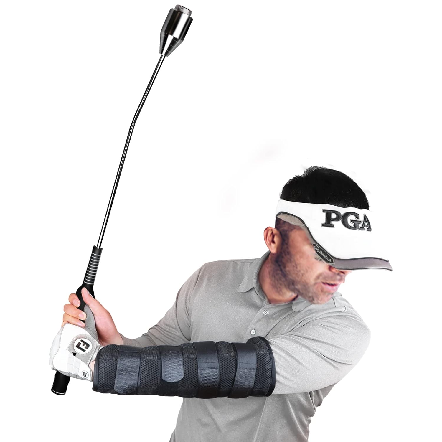 Golf Swing Training Elbow Brace with Golf Swing Trainer Aid Golf Warm-up Stick, Perfect for Amend Chicken Wings and Correction Brace of Golf Swing