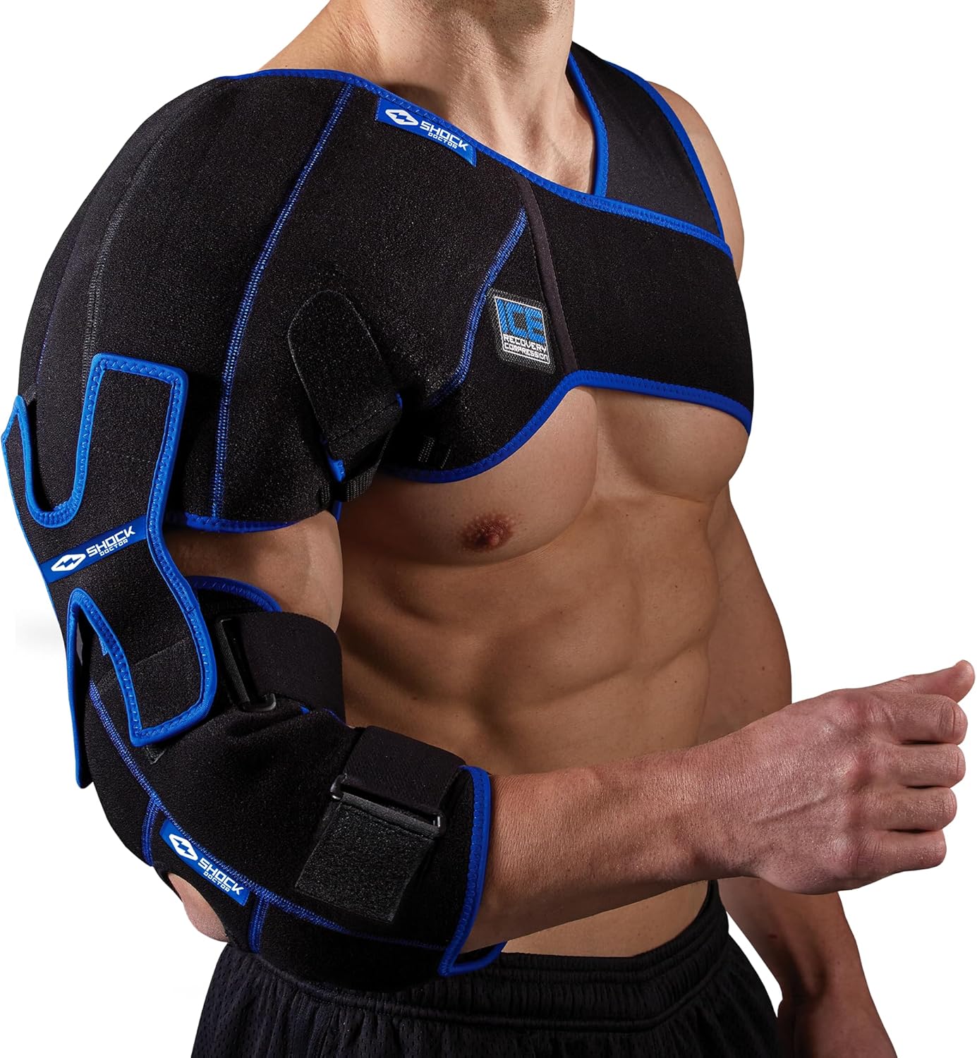 Shock Doctor ICE/Heat Recovery Compression Shoulder & Elbow Wrap Brace, Reusable Gel Ice Packs for Injuries, Hot Cold Therapy