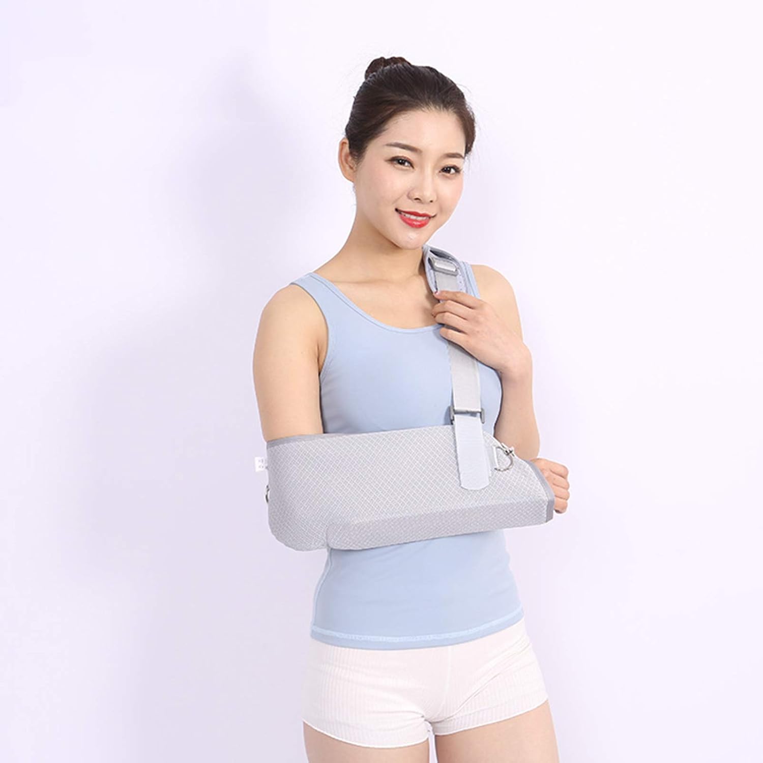 Arm Sling with Ergonomic Design, Split Strap and Waistband with ABS Plate Support for Broken Fractured Arm Elbow Wrist, Adjustable Shoulder Strap, Universal for Left and R