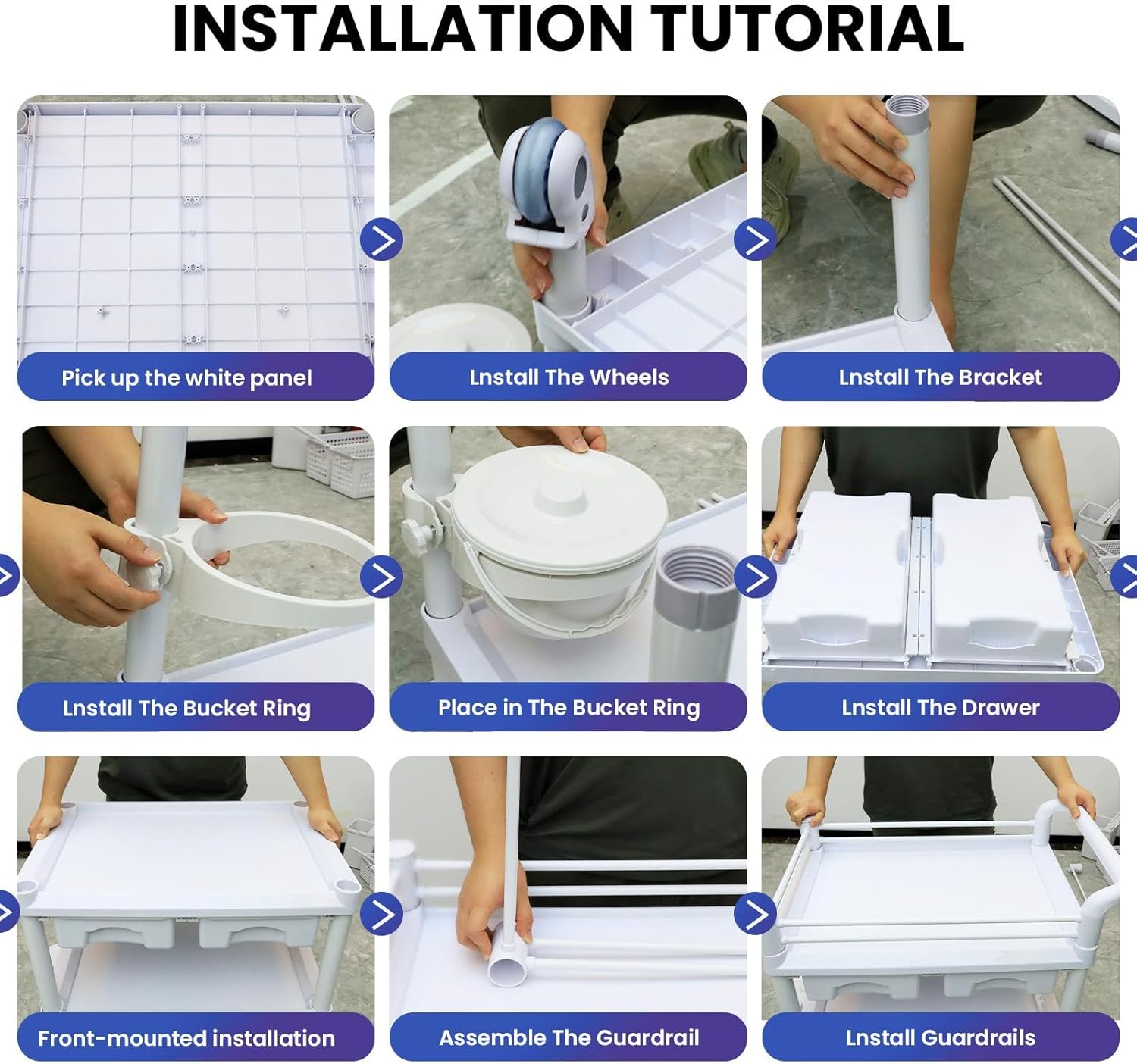 540 lbs Medical Cart, Postpartum Carts, Esthetician Cart 3-Tier – 2 Drawers, 3 Baskets & 3 Trash Cans, Heavy-Duty ABS Build, 360° Silent Wheels for Dental, Beauty, Home
