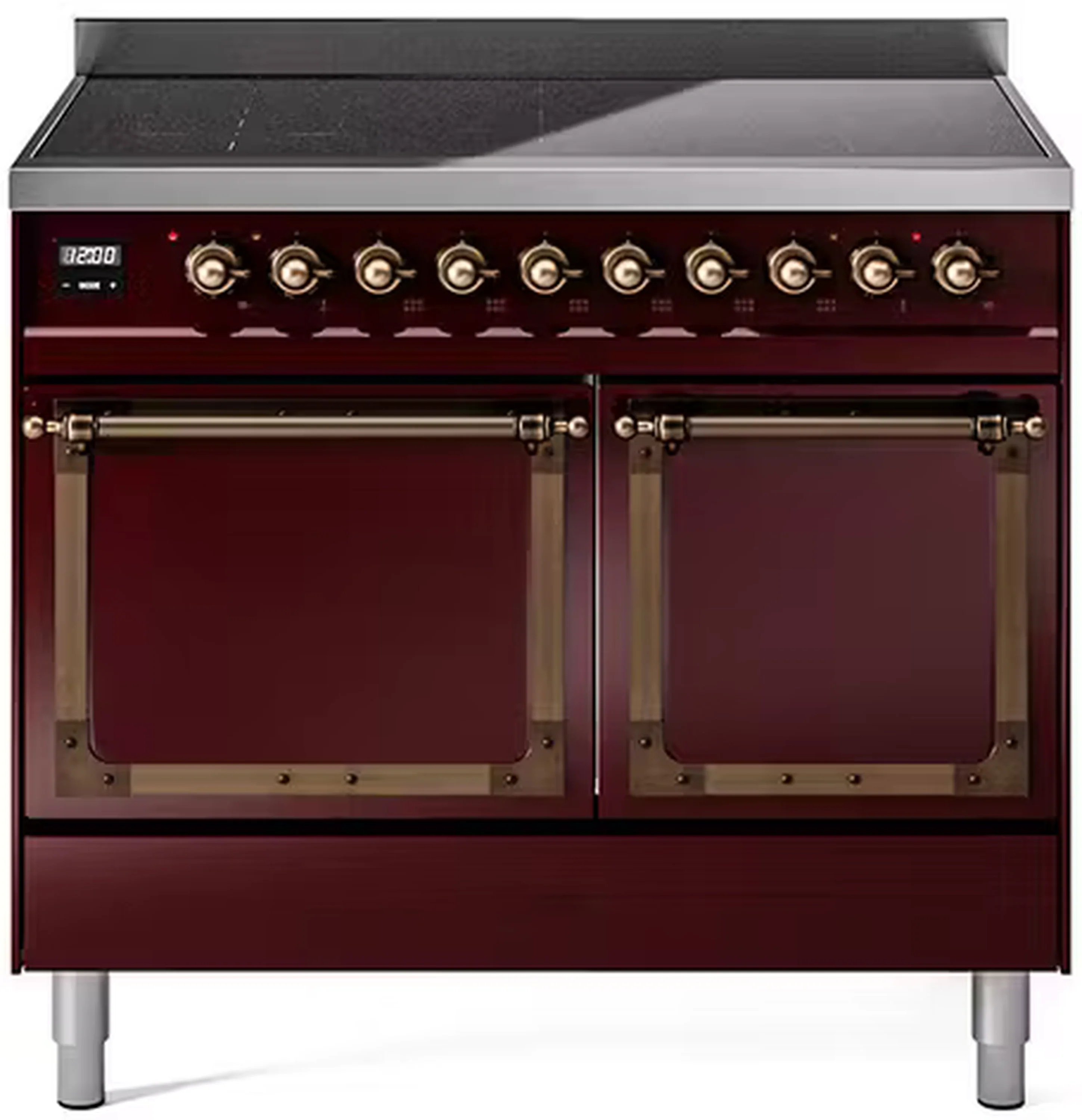 ILVE 40-Inch Nostalgie II Noblesse Induction Range with Solid Door Oven in Burgundy with Bronze Trim (UNDI406QNMPBUB)