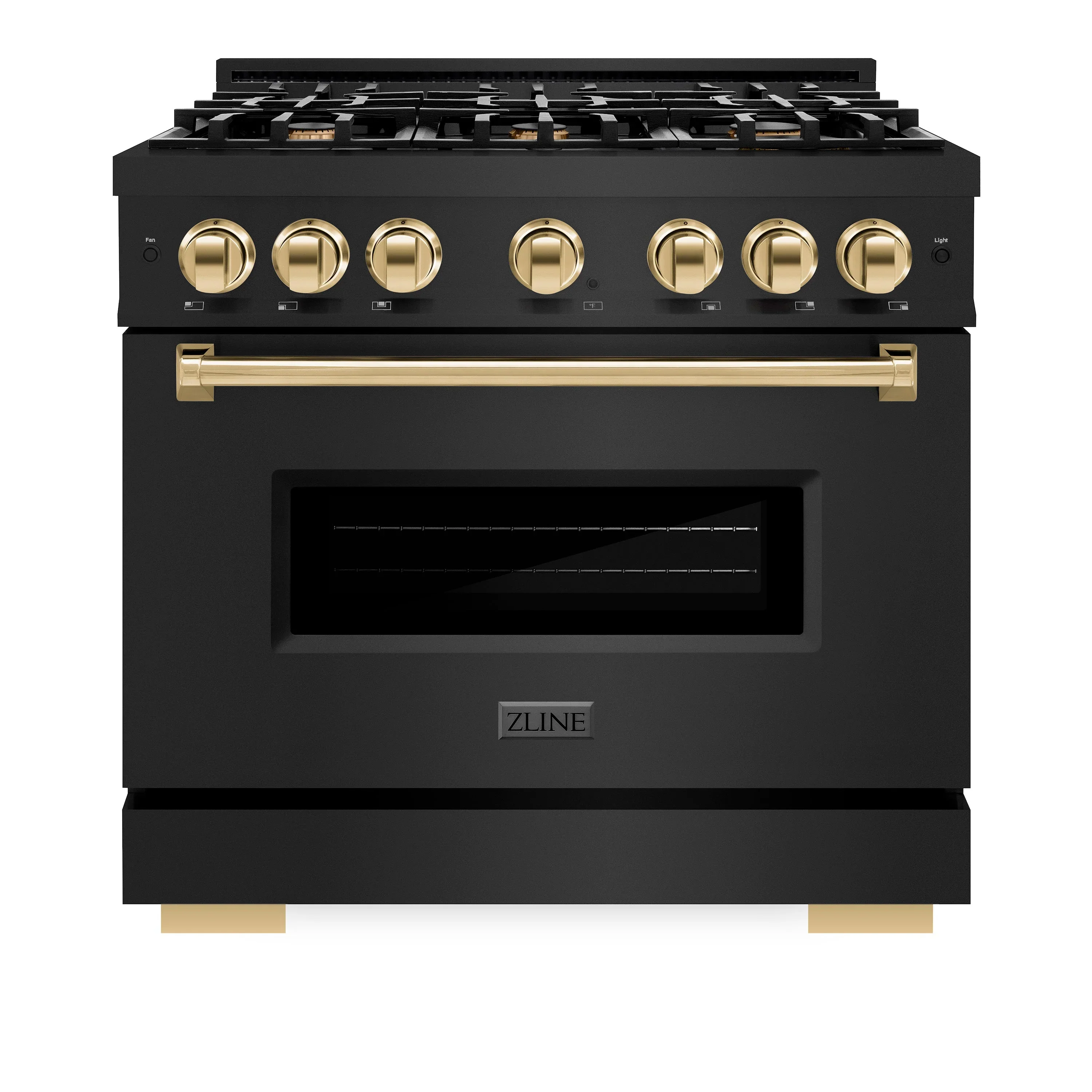 ZLINE Autograph Edition 36-Inch Classic Series Dual Fuel Range with 6 Gas Burner Cooktop and 5.2 Cu. Ft. Electric Convection Oven in Black Stainless Steel with Polished Gold Accents (CDRBZ-36-G)