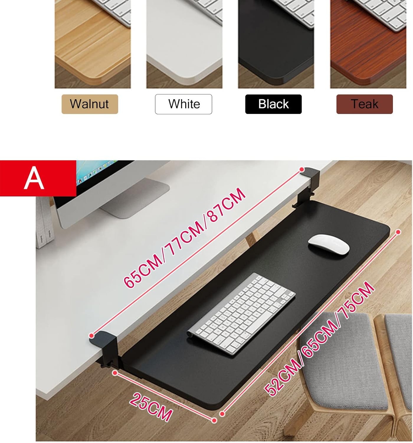 Ergonomics Under Desk Extender Tray - Clamp-On Keyboard and Mouses Tray, Easy to Install, 20kg Load, Adjustable Keyboard Drawer, Computer Elbow Arm Support, Armrest Shelf,A-Teak