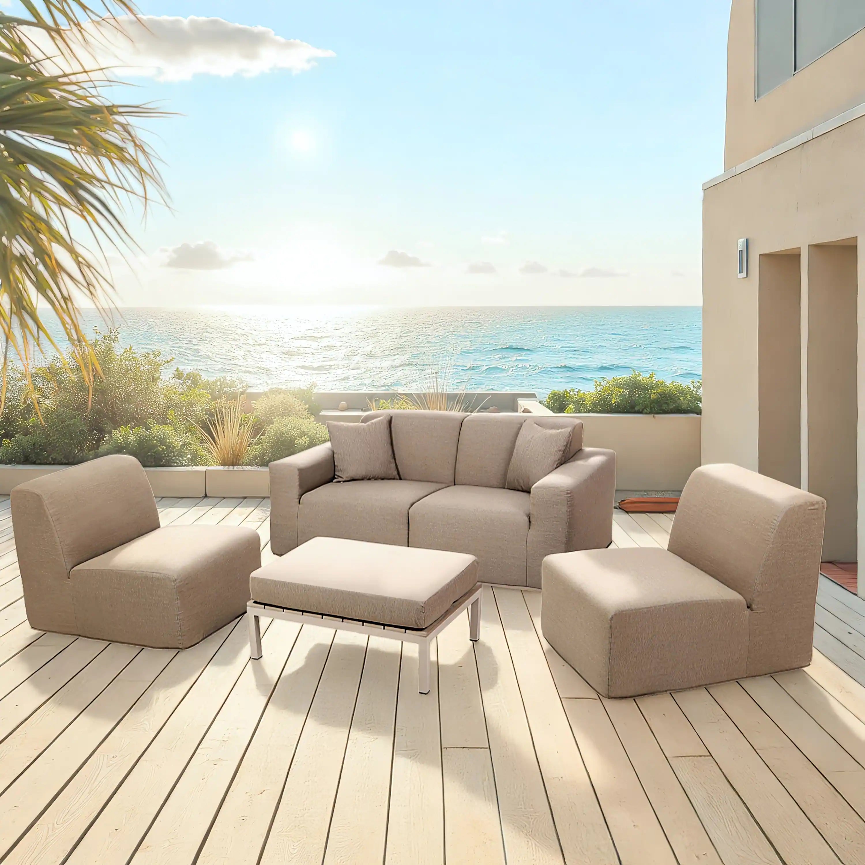 Deko Living 4 Piece Seating Brown Outdoor Compressed Foam Sectional Sofas and Ottoman Set (COP30117)
