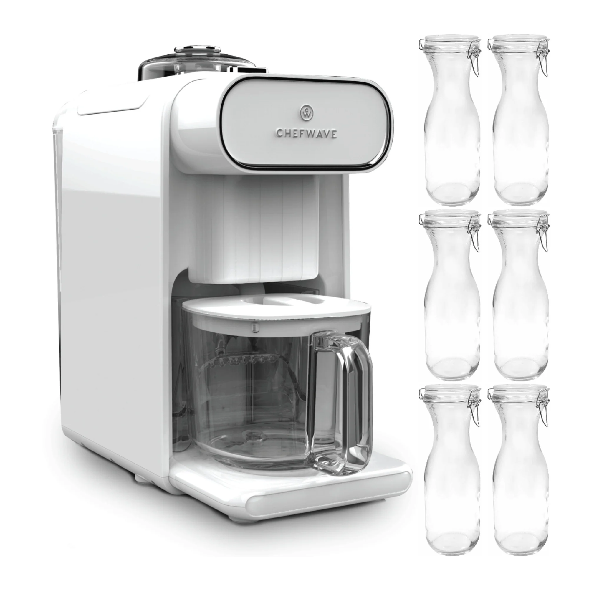 ChefWave Milkmade Non-Dairy Milk Maker with 6 Pack Resealable Glass Carafes