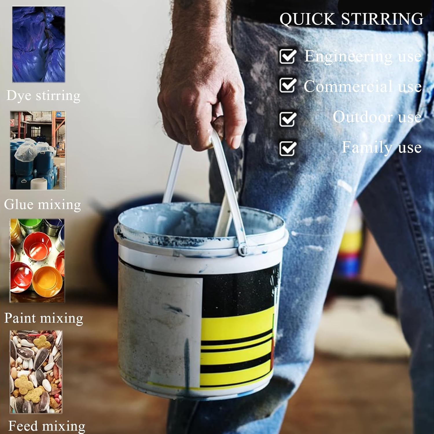 HM&DX 5 Gallons Pneumatic Paint Mixer,Industrial Ink Coating Paint Air Agitator, Stainless Steel Impeller Mixer, 1/8HP 50-2600r/min, Air Agitator Ink Coating Mixing Tool(Portable Version, Silvery)