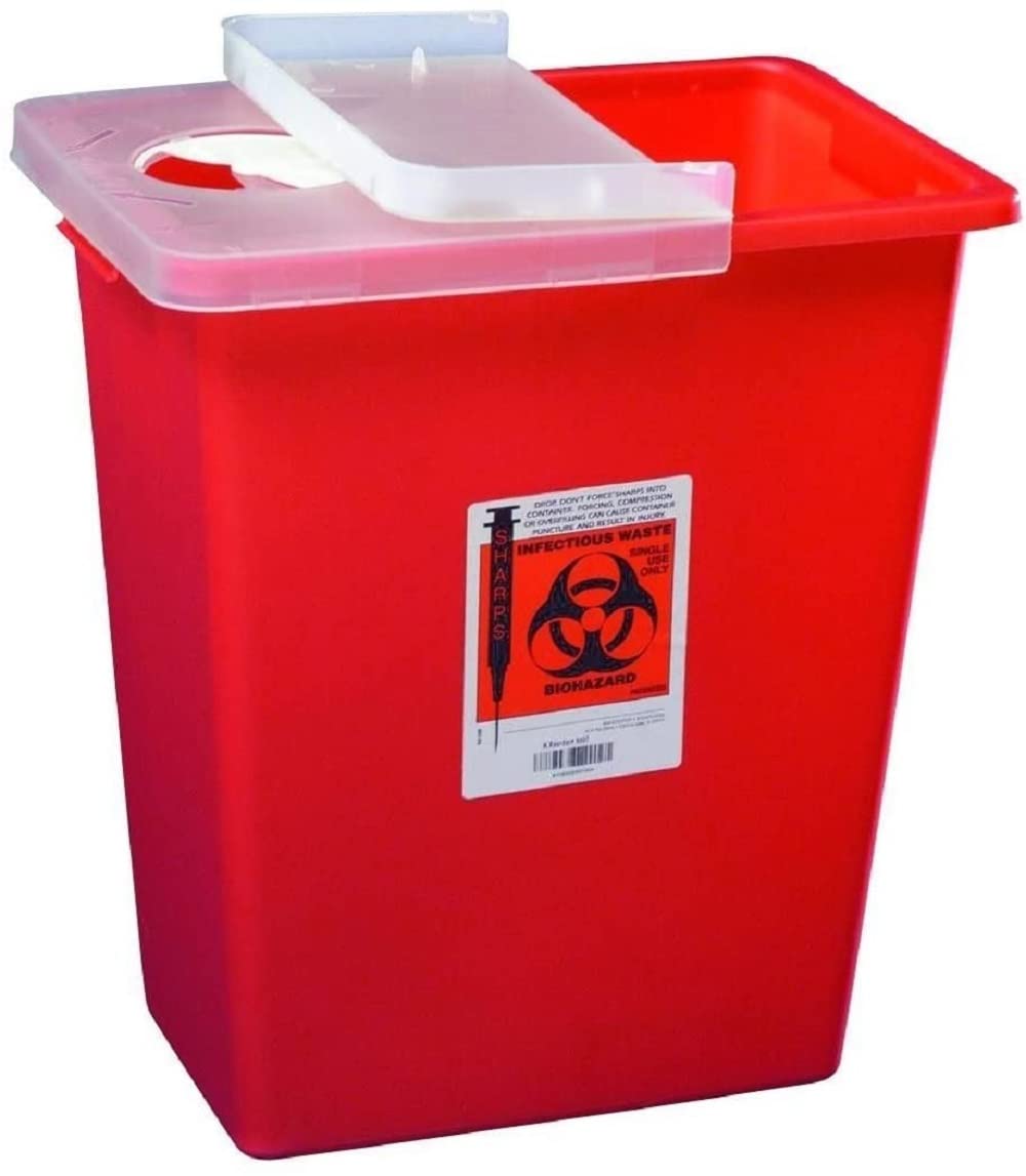 Kendall/Covidien Model#8980 Multipurpose Sharps Container w/Hinged Lid, 8 Gallon - Case