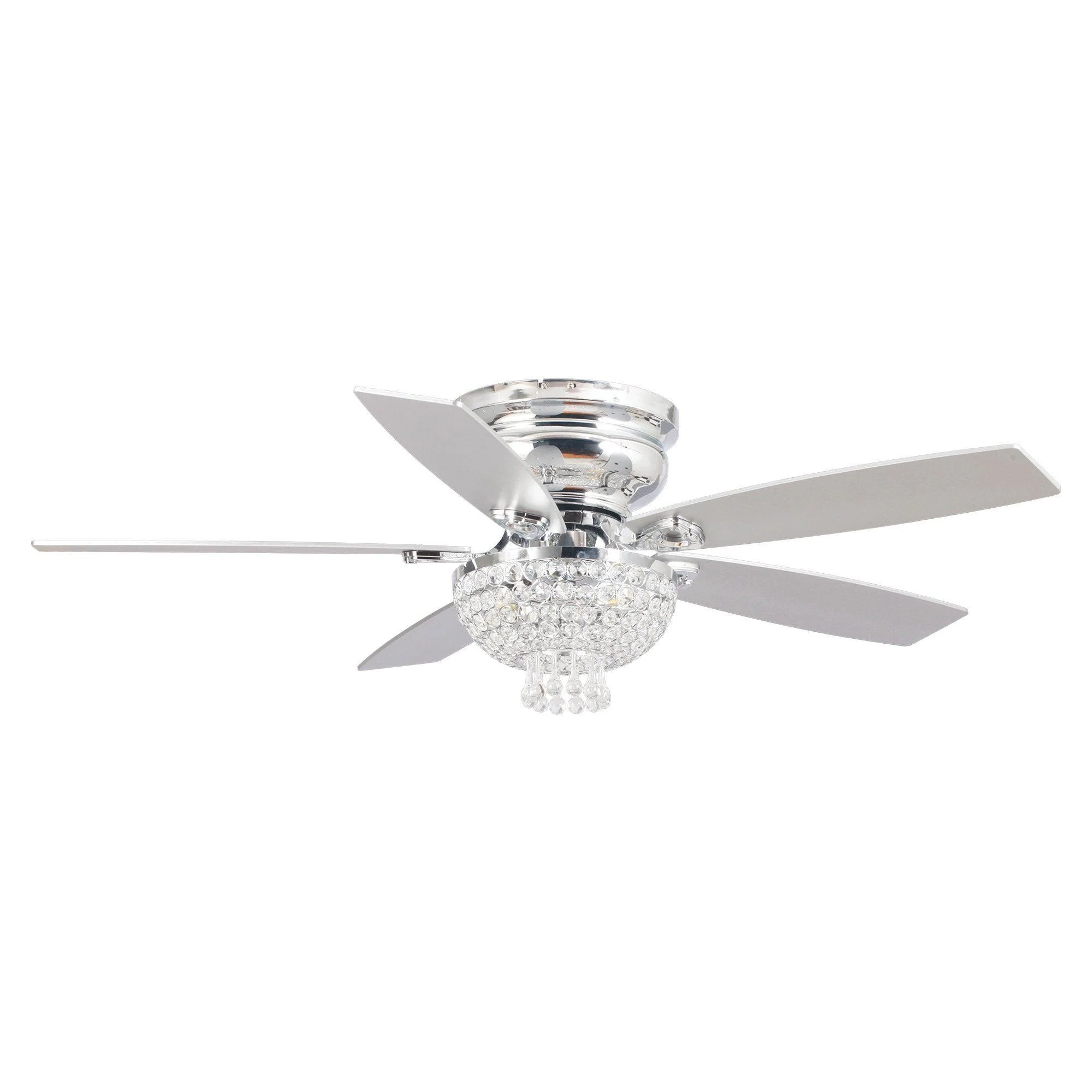 Parrot Uncle 52-Inch Kanpur Modern Chrome Flush Mount Reversible Crystal Ceiling Fan with Lighting and Remote Control (F6349Q110V)