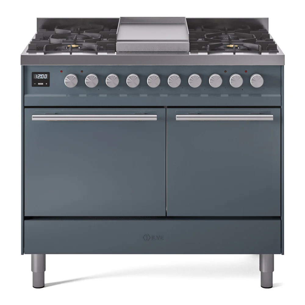 ILVE 40-inch Professional Plus II Dual Fuel Range with Solid Door Oven in Blue Grey (UPD40FQMPBG)