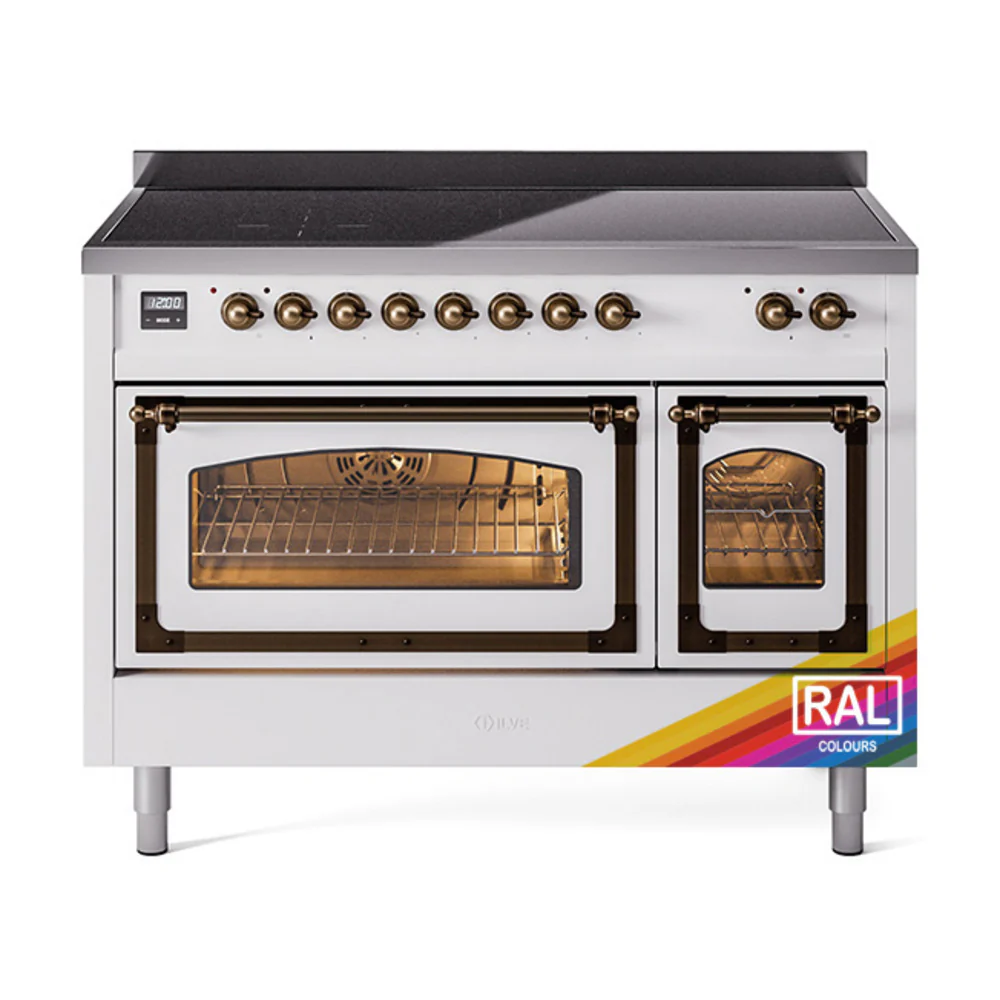 ILVE Nostalgie II Noblesse 48-Inch Induction Range with Triple Glass Door in Custom RAL with Bronze Trim (UNI486NMPRAB)