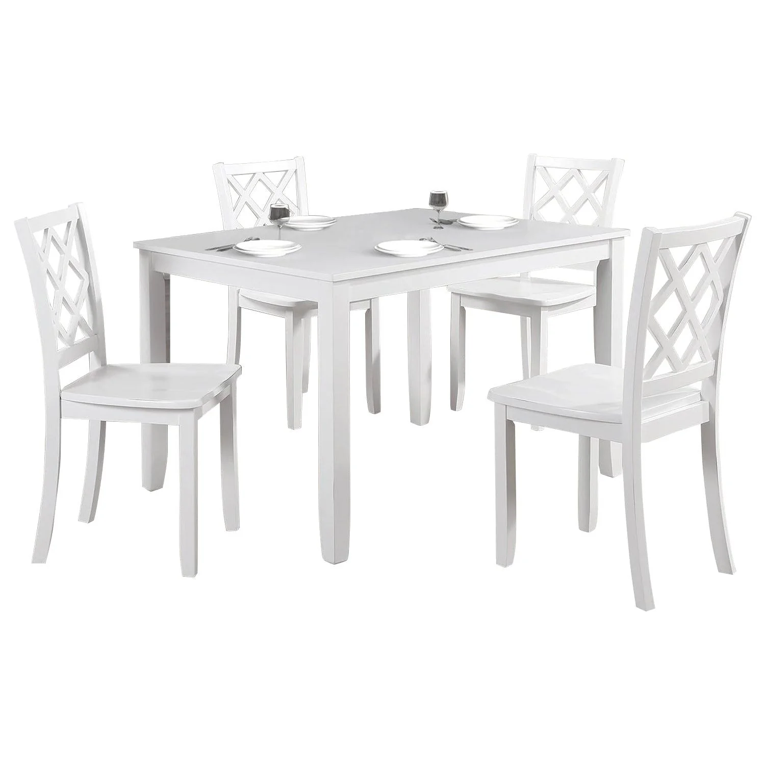 Parrot Uncle 48-Inch W Solid Rubberwood 5-Piece Dining Table Set with Diamond Chair Back
