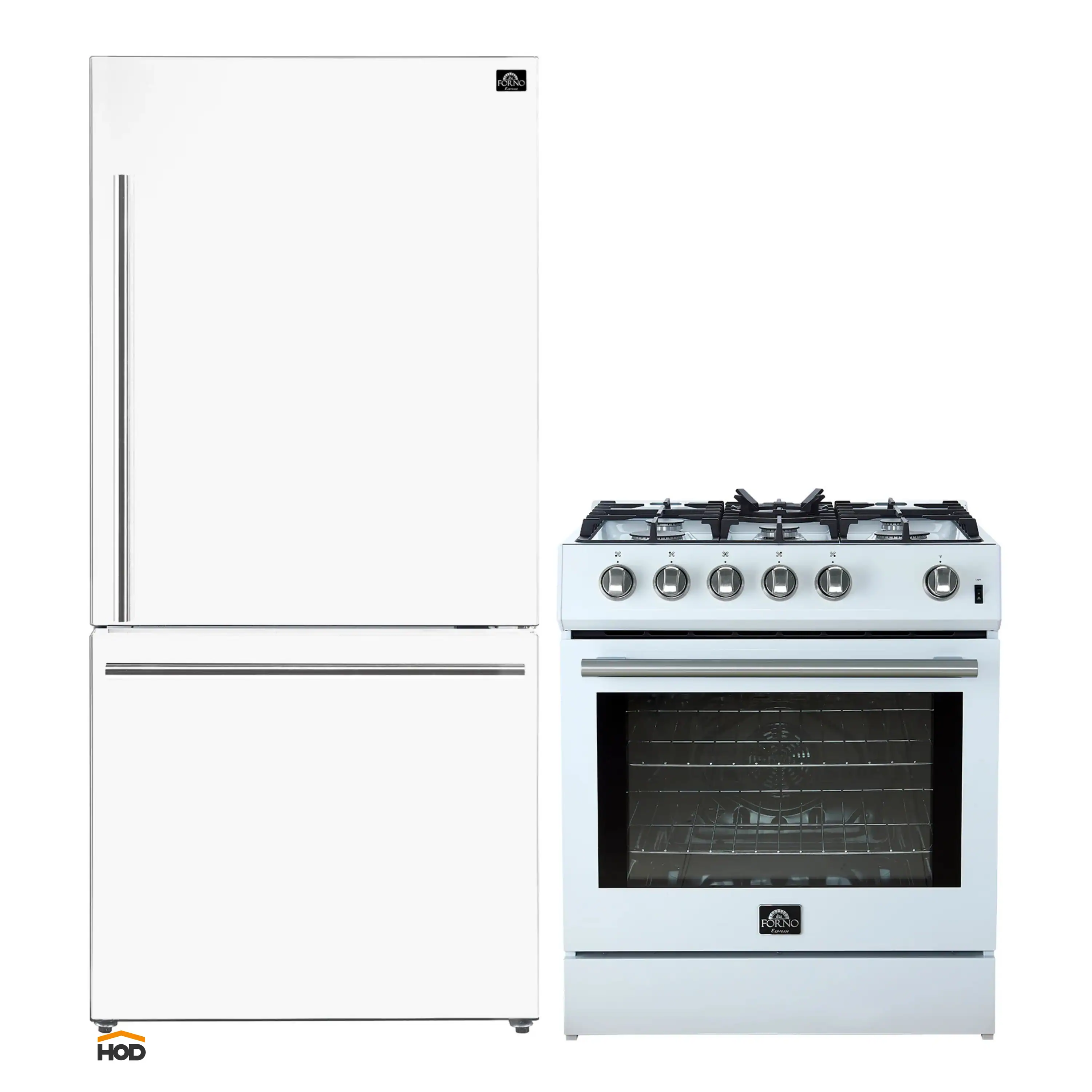 Forno 2-Piece Appliance Package - 30-Inch Gas Range & Refrigerator in White with Stainless Steel Trim