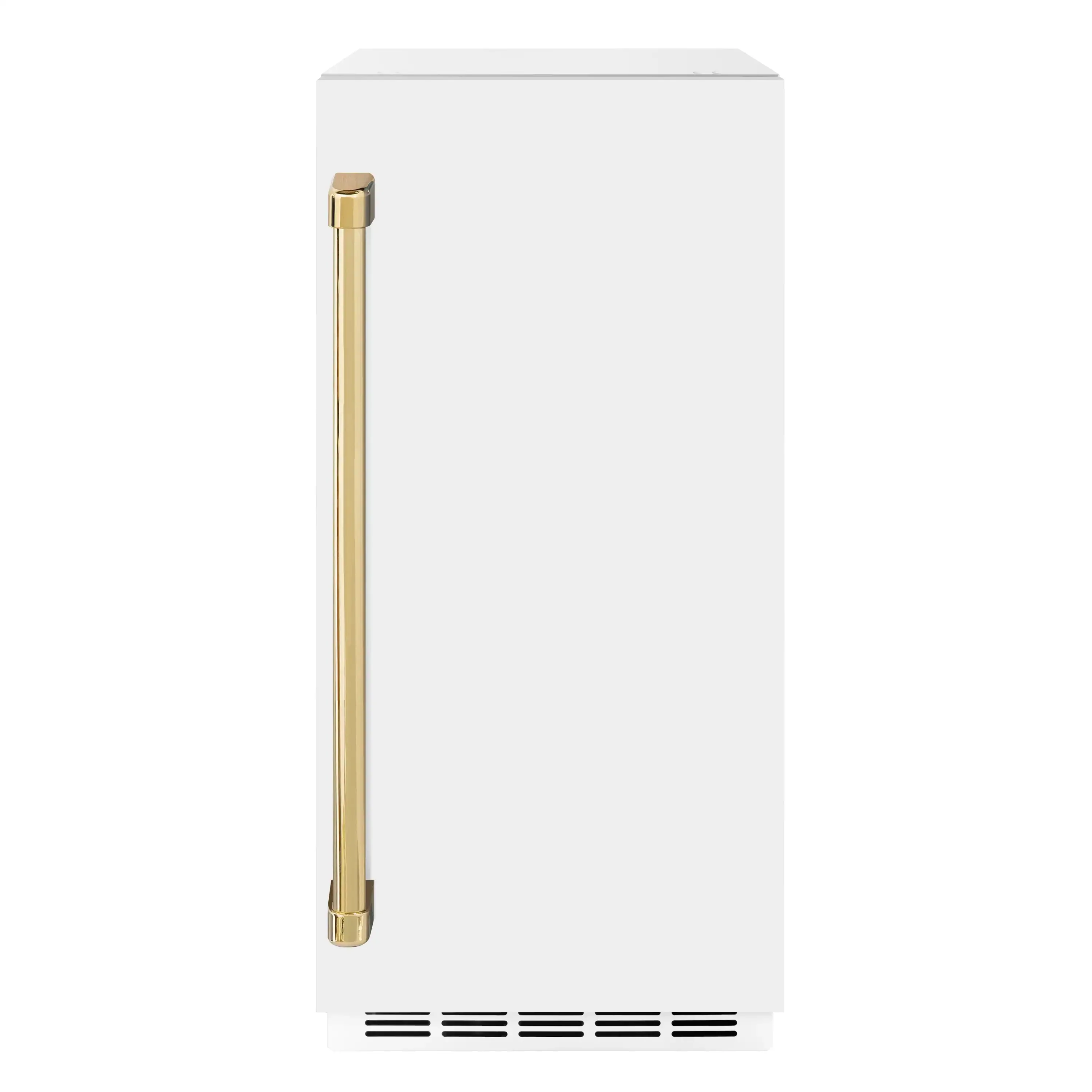 ZLINE Autograph Edition 15-Inch Touchstone Gourmet Ice Maker with Drain Pump in White Matte and Gold Handle (IGMDZ-WM-15-G)
