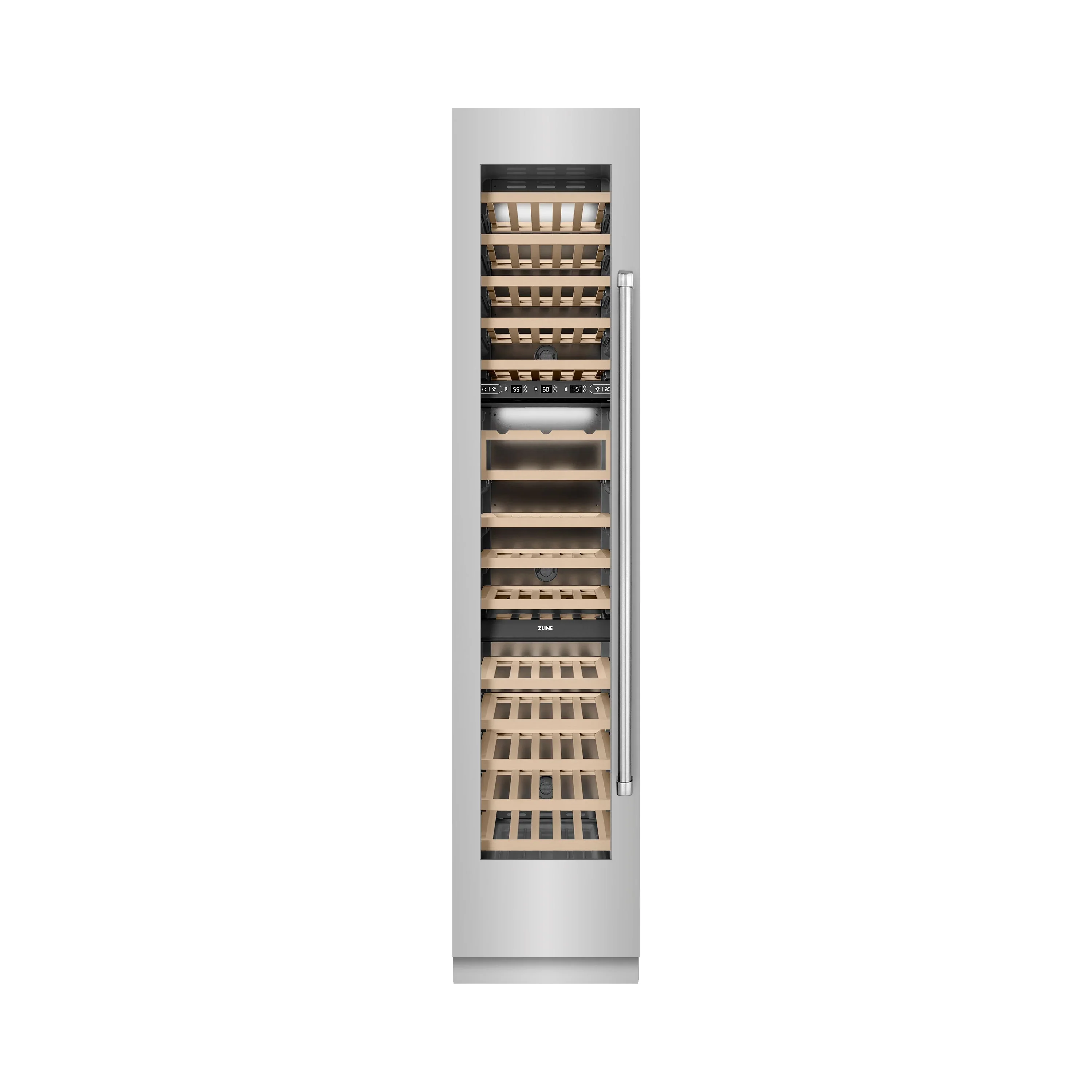 ZLINE 18-Inch 9.0 Cu. Ft. Triple Zone 68 Bottle Left Hinge Column Wine Cooler in Stainless Steel (RCWVL-304-18)