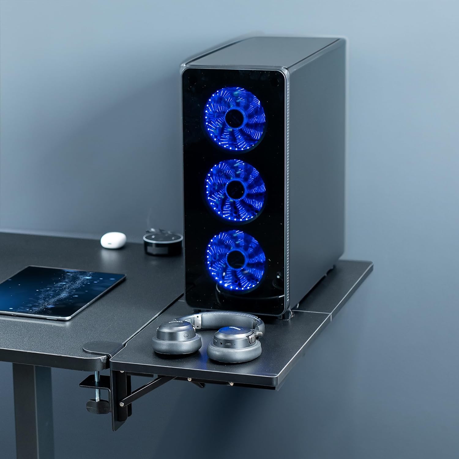 VIVO Clamp-on 30 x 12 inch Foldable Desk Extender, Wrist Support Arm Rest, Office Keyboard Tray, Side Table Extension Attachment, Black, DESK-EXT30