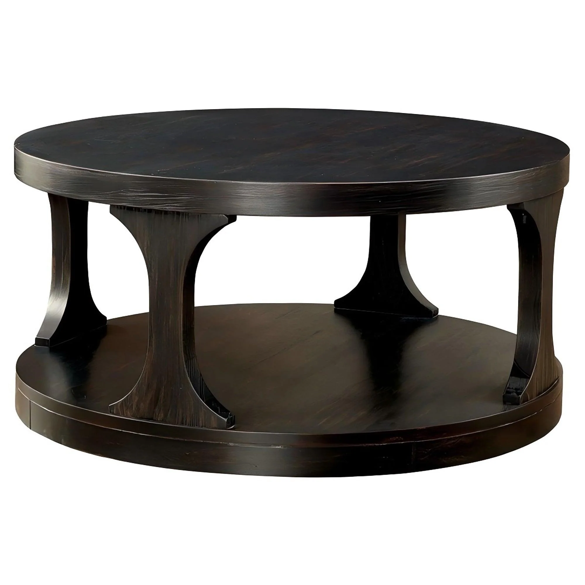 Parrot Uncle 18-Inch Antique Black Round Structure Coffee Table with Open Shelf (CM4422C-PU)
