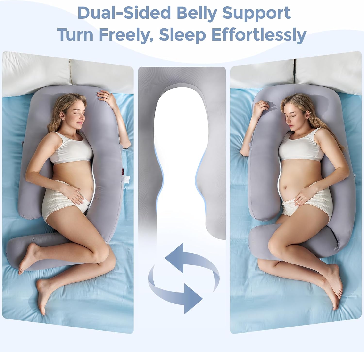 Momcozy Pregnancy Pillow with Cooling Cover, Dreamlign U Pro Maternity Pillow with Adjustable Leg Pillow - Support for Back, HIPS, Belly, Legs for Pregnant Women, 50-72 Inch Full Body Pillow, Grey