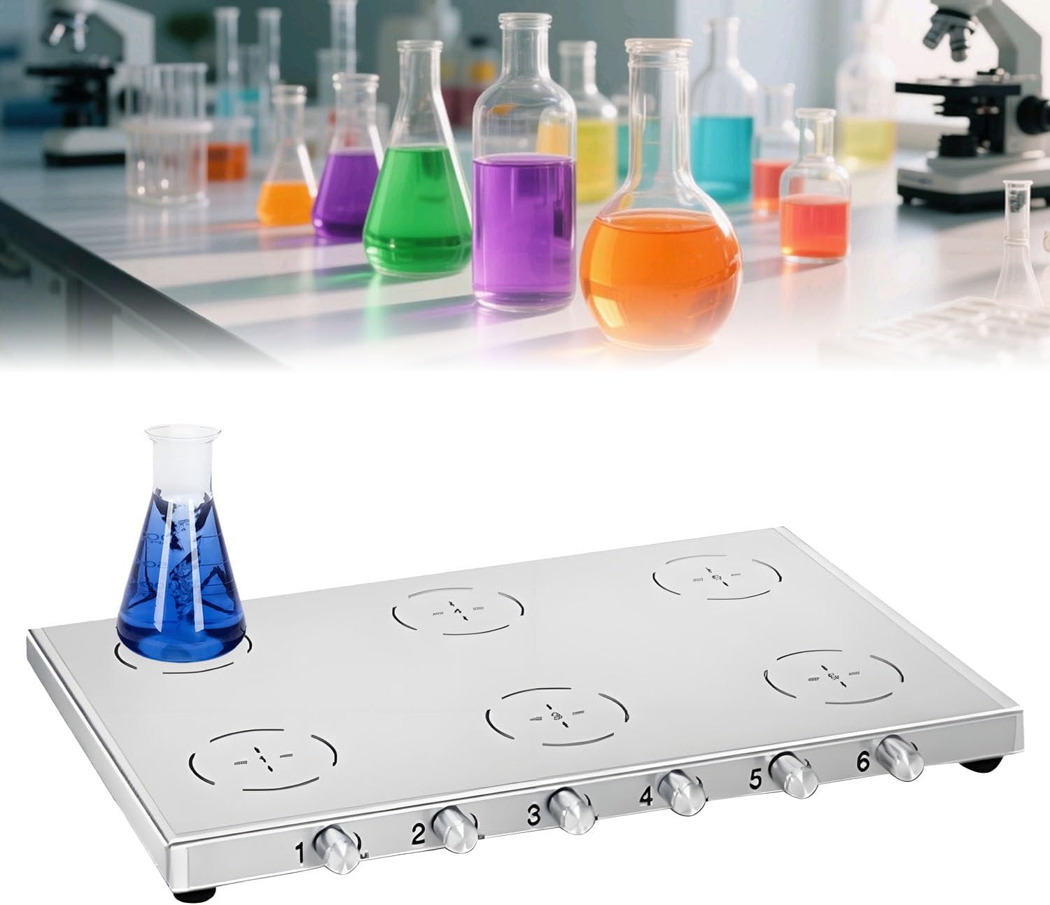 Multi-Position Magnetic Stirrer, Adjustable Speed 200-2000 RPM,for Home and Laboratory use, Magnetic Stirring Functions 1/2/4/6 Six