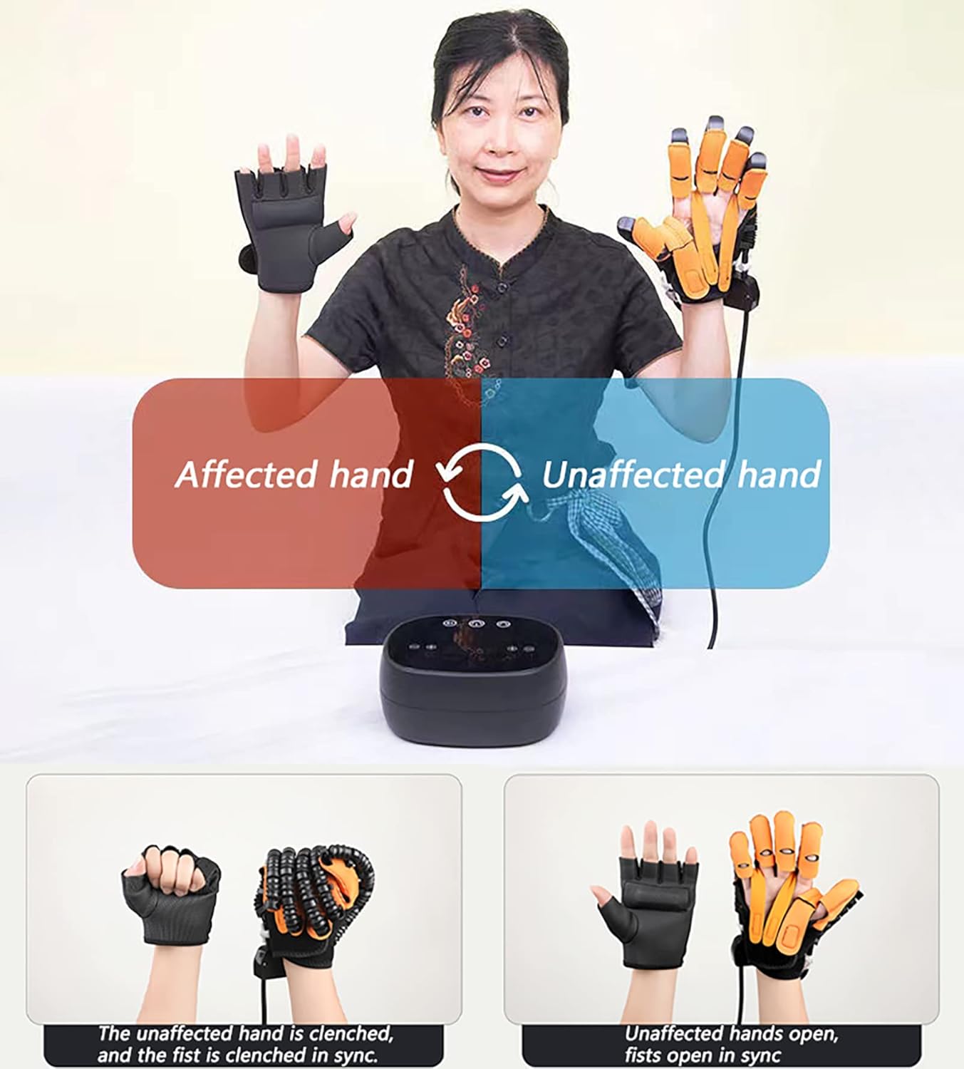 Finger Rehabilitation Robot Gloves, Upgrade Self-Training Finger Rehabilitation Device Functional Hand Splint, for Increasing Hand Strength(Size:M Code,Color:Left Hand)