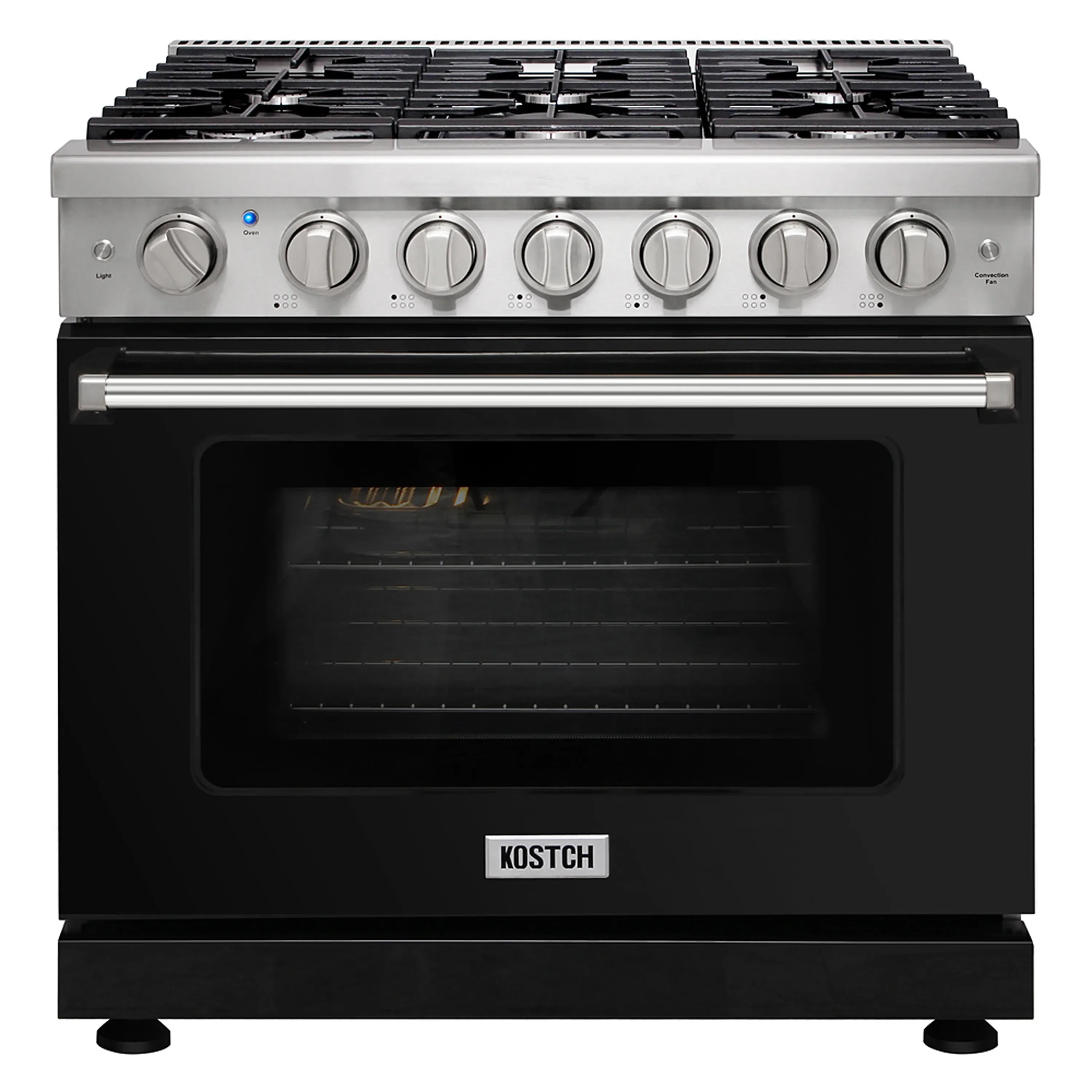 Kostch 36-Inch Propane Gas Range with 6 Burners & 6.0 Cu. Ft. Convection Oven in Black (KOS-36RG03MLP-B)