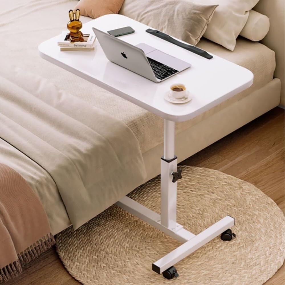 Bedtable, Overbed Table with Wheels Adjustable Height, Mobile Standing Desk, Hospital Bed Table, Portable Bedside Table and Rolling Bed Table Tray for Offices, Home, Medical and School